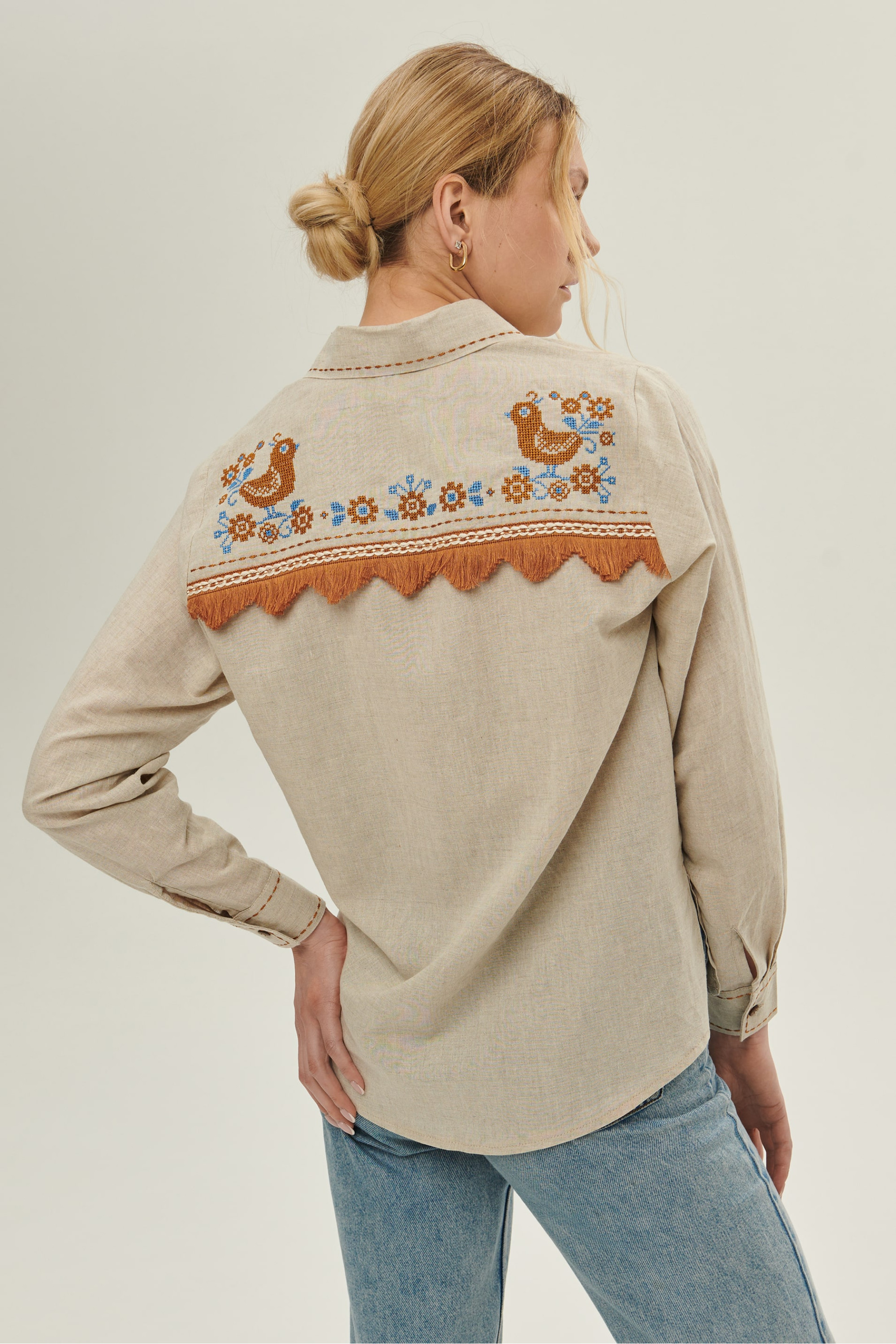 Women's linen embroidered blouse Bird | S | 42-44