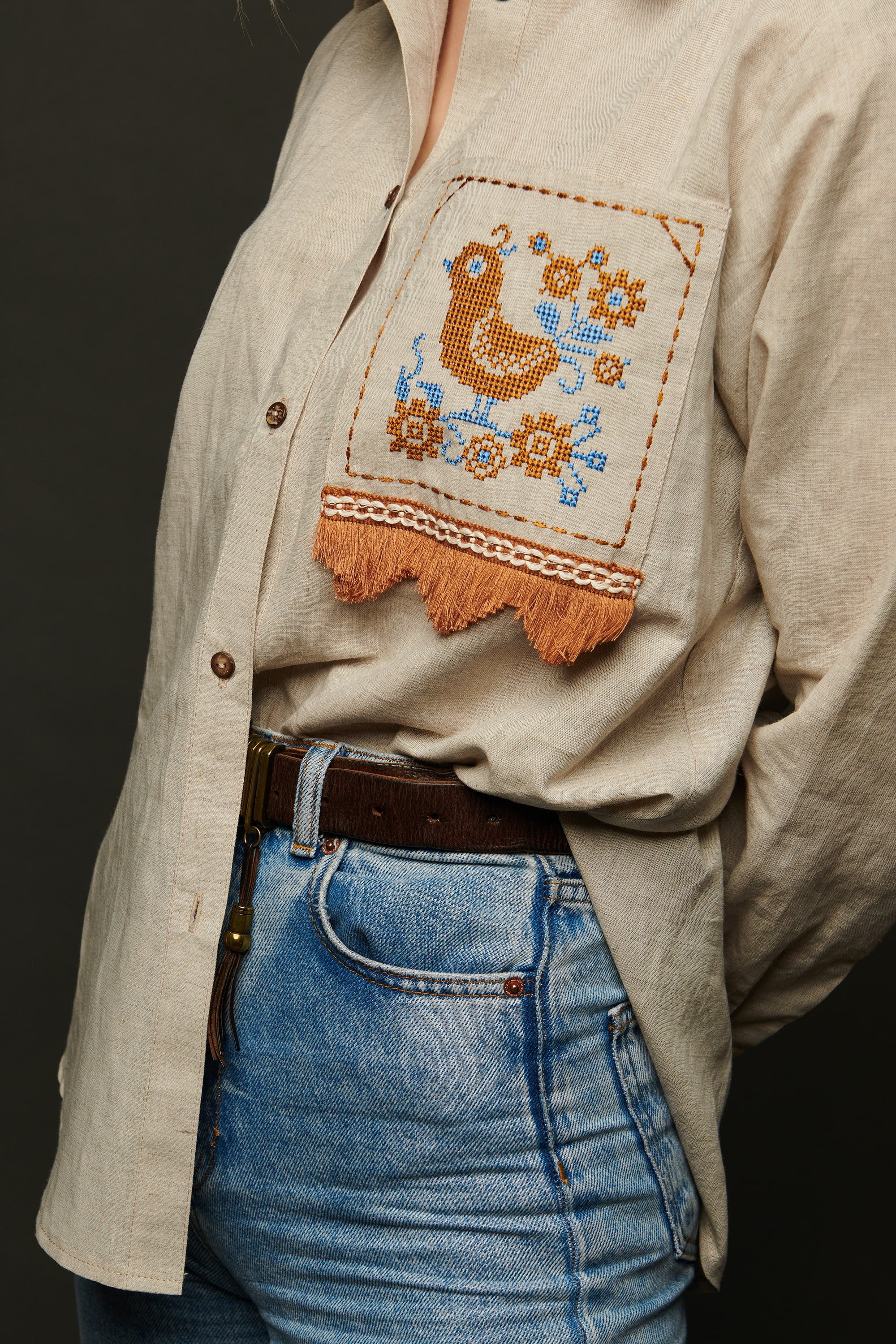 Women's linen embroidered blouse Bird