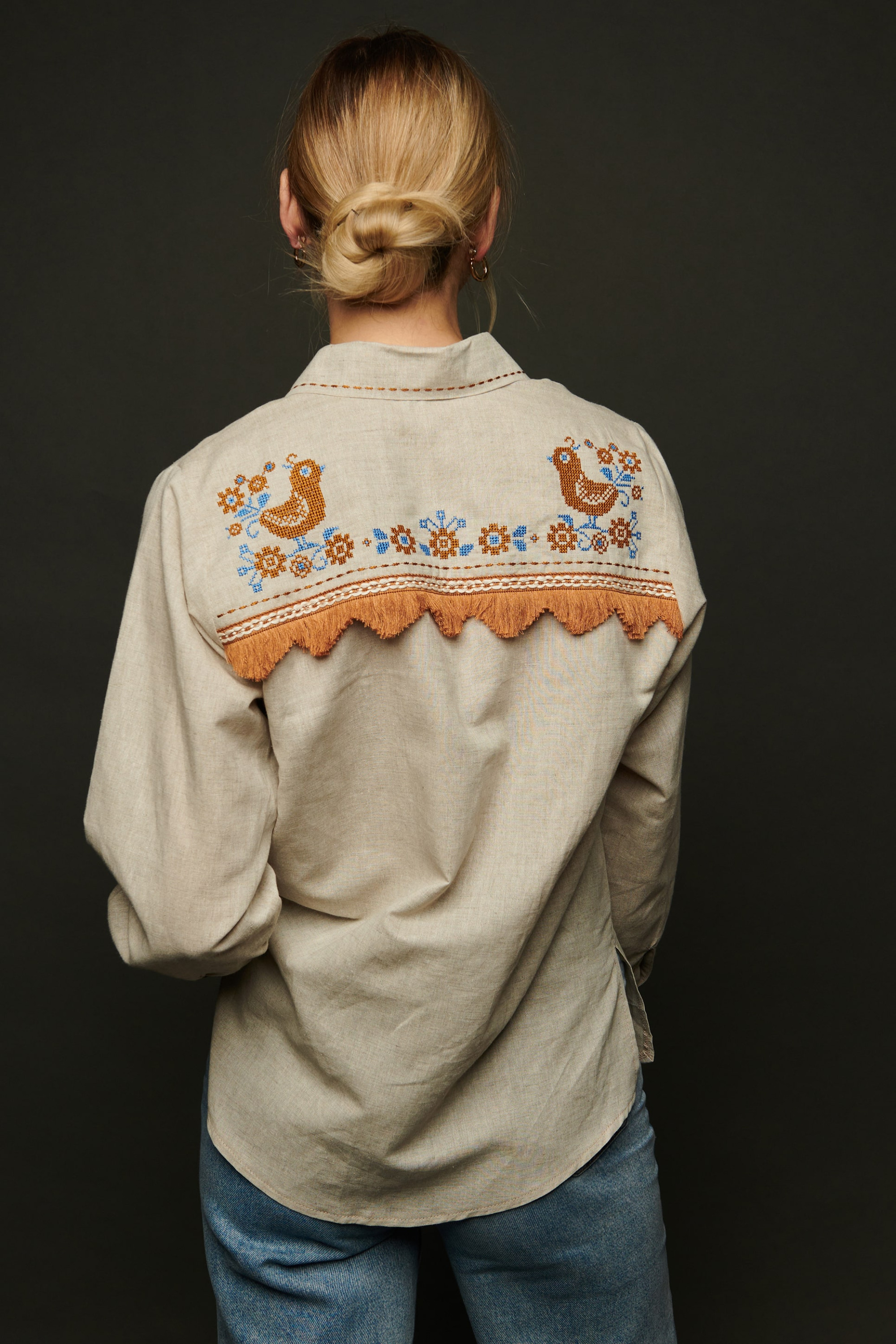 Women's linen embroidered blouse Bird | S | 42-44