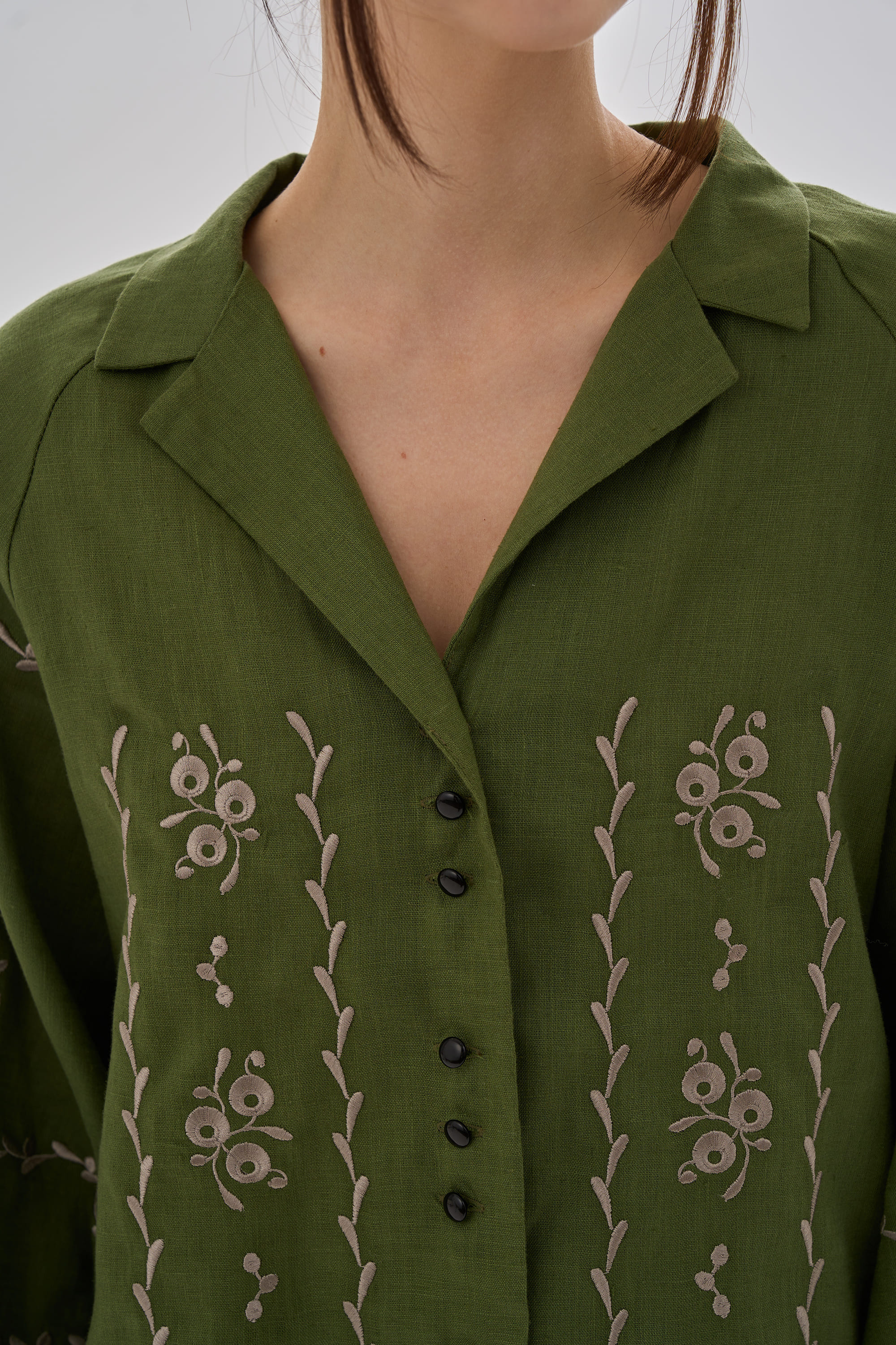 Embroidered green blouse "Viburnum branches" | XS | 40-42