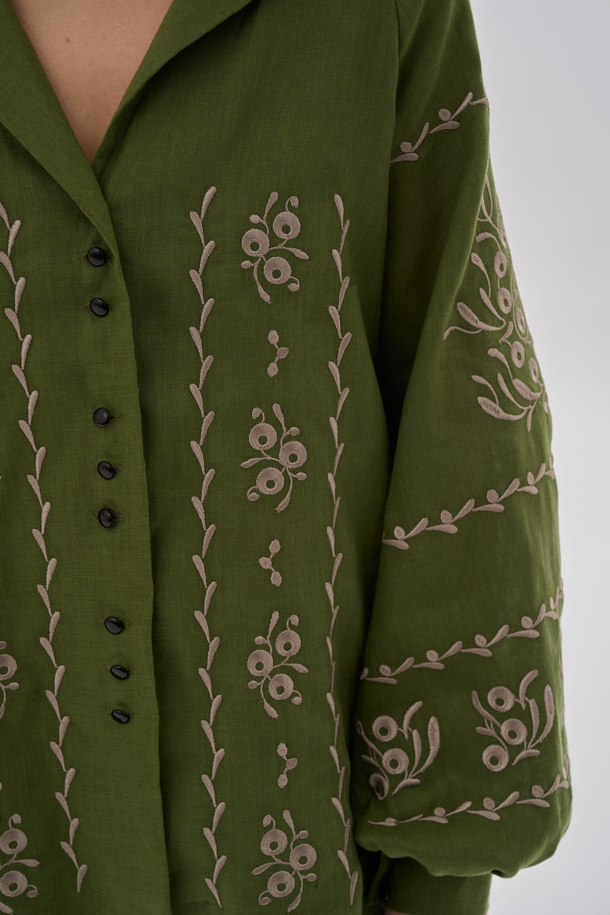 Embroidered green blouse "Viburnum branches" | XS | 40-42