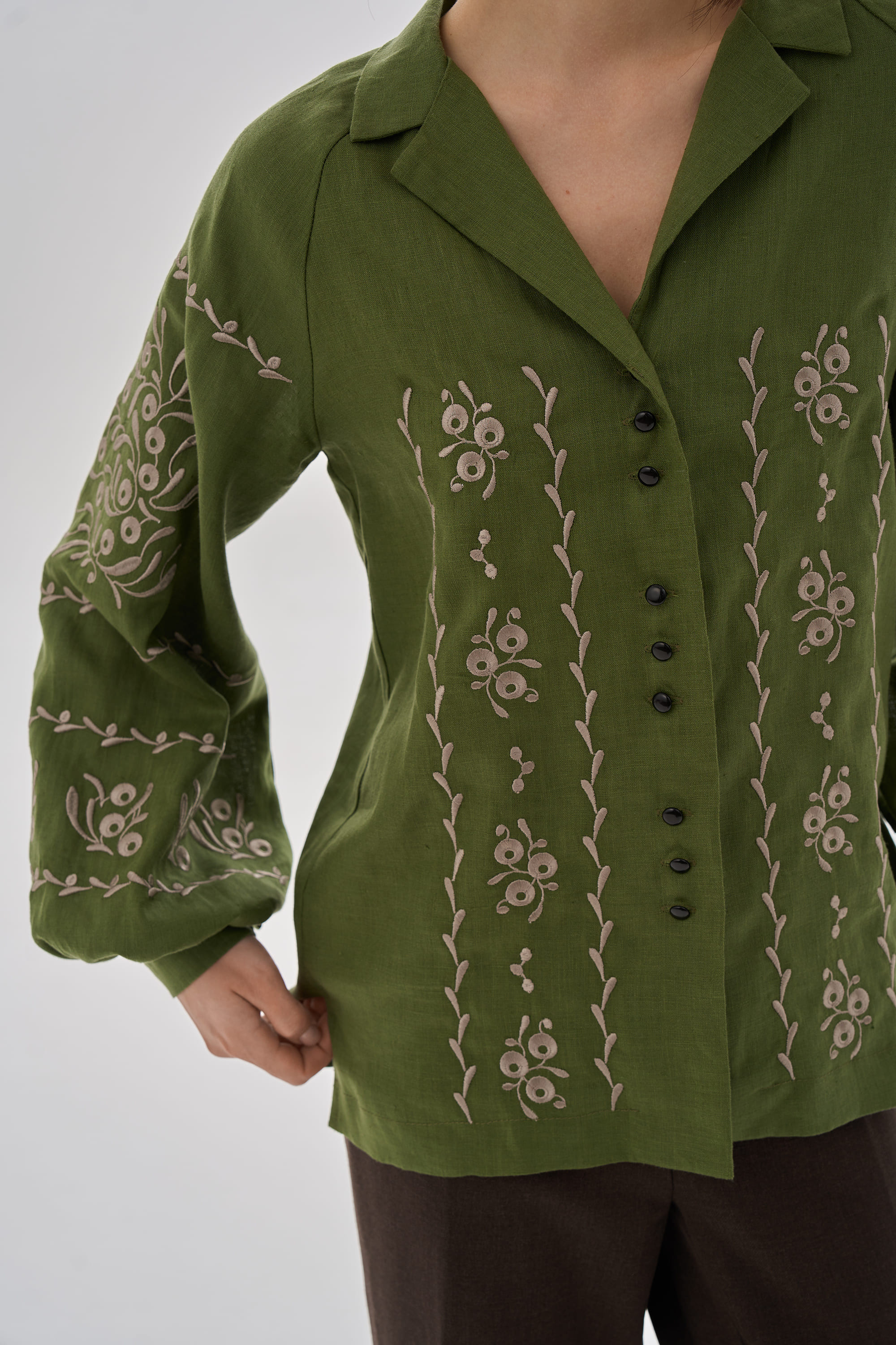Embroidered green blouse "Viburnum branches"