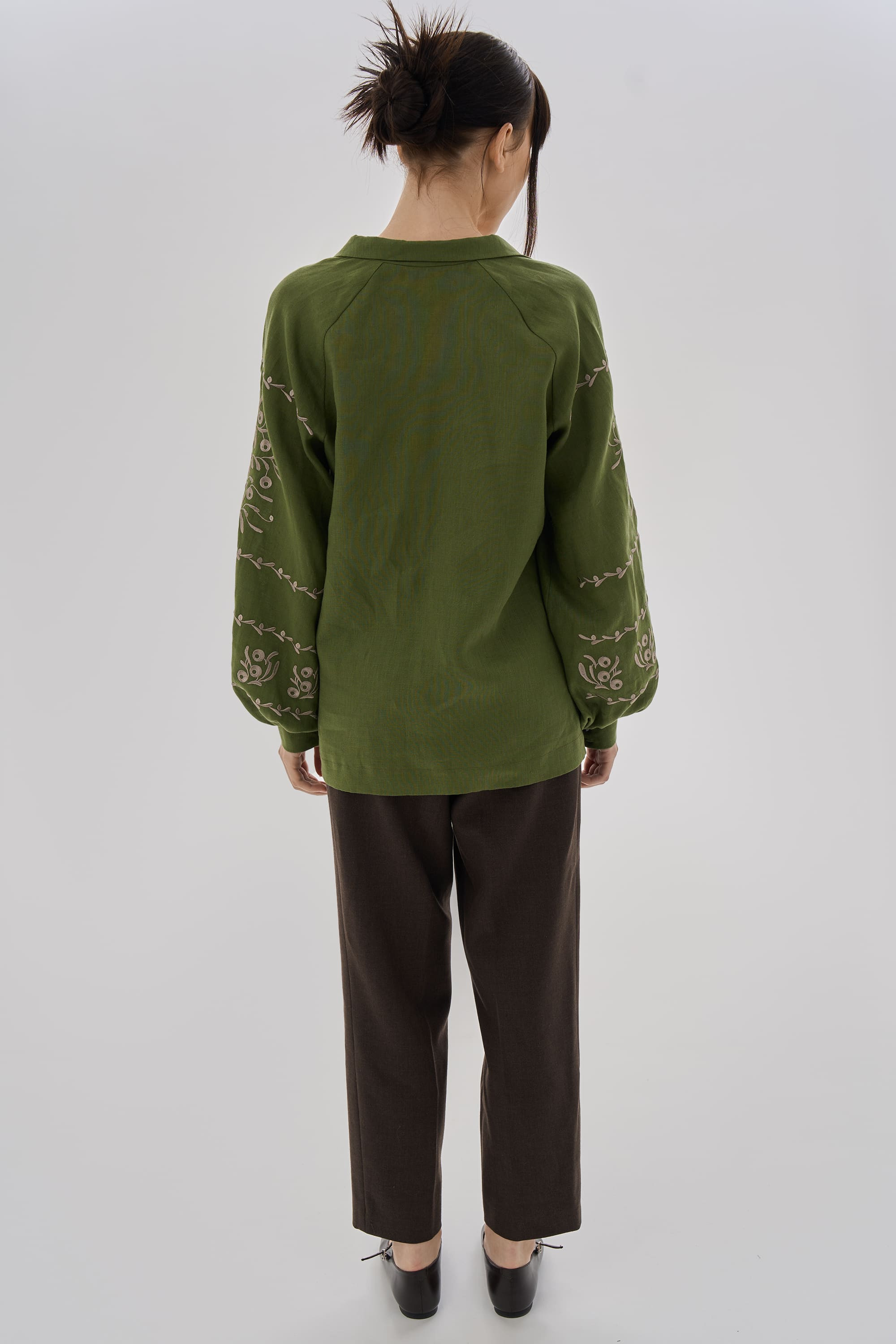 Embroidered green blouse "Viburnum branches" | XS | 40-42
