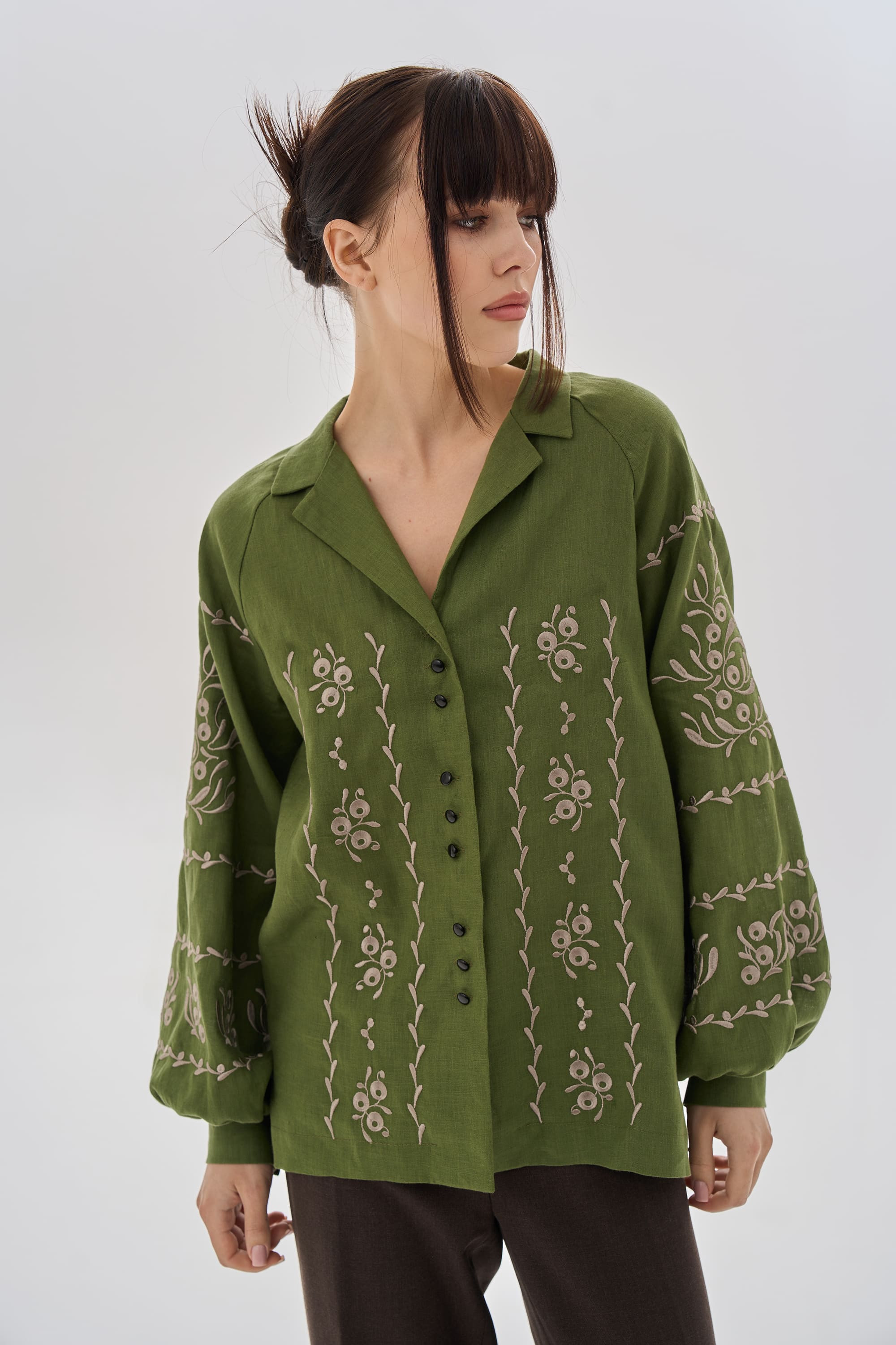 Embroidered green blouse "Viburnum branches"