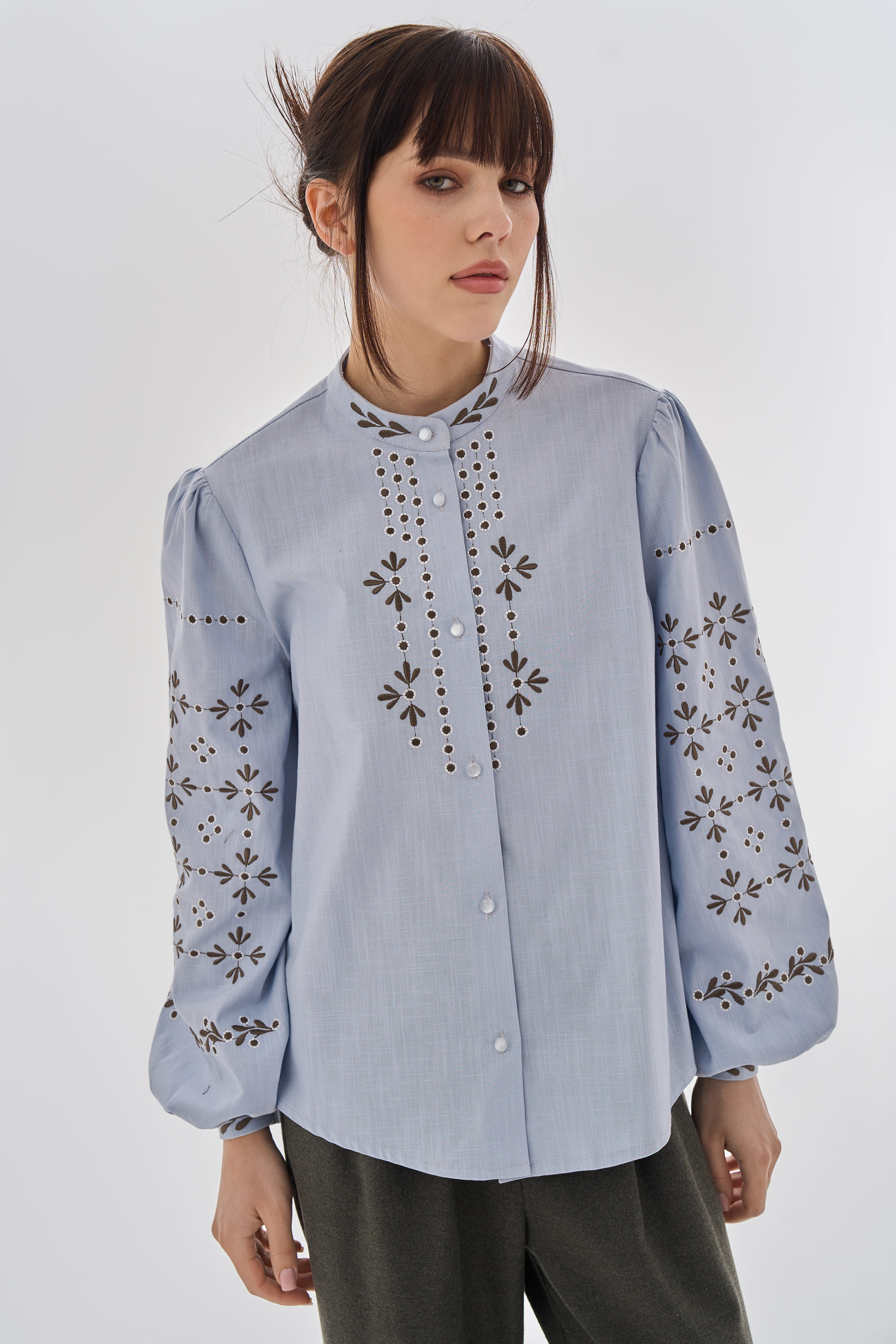 Embroidered women's blue blouse "Petra" | XS | 40-42