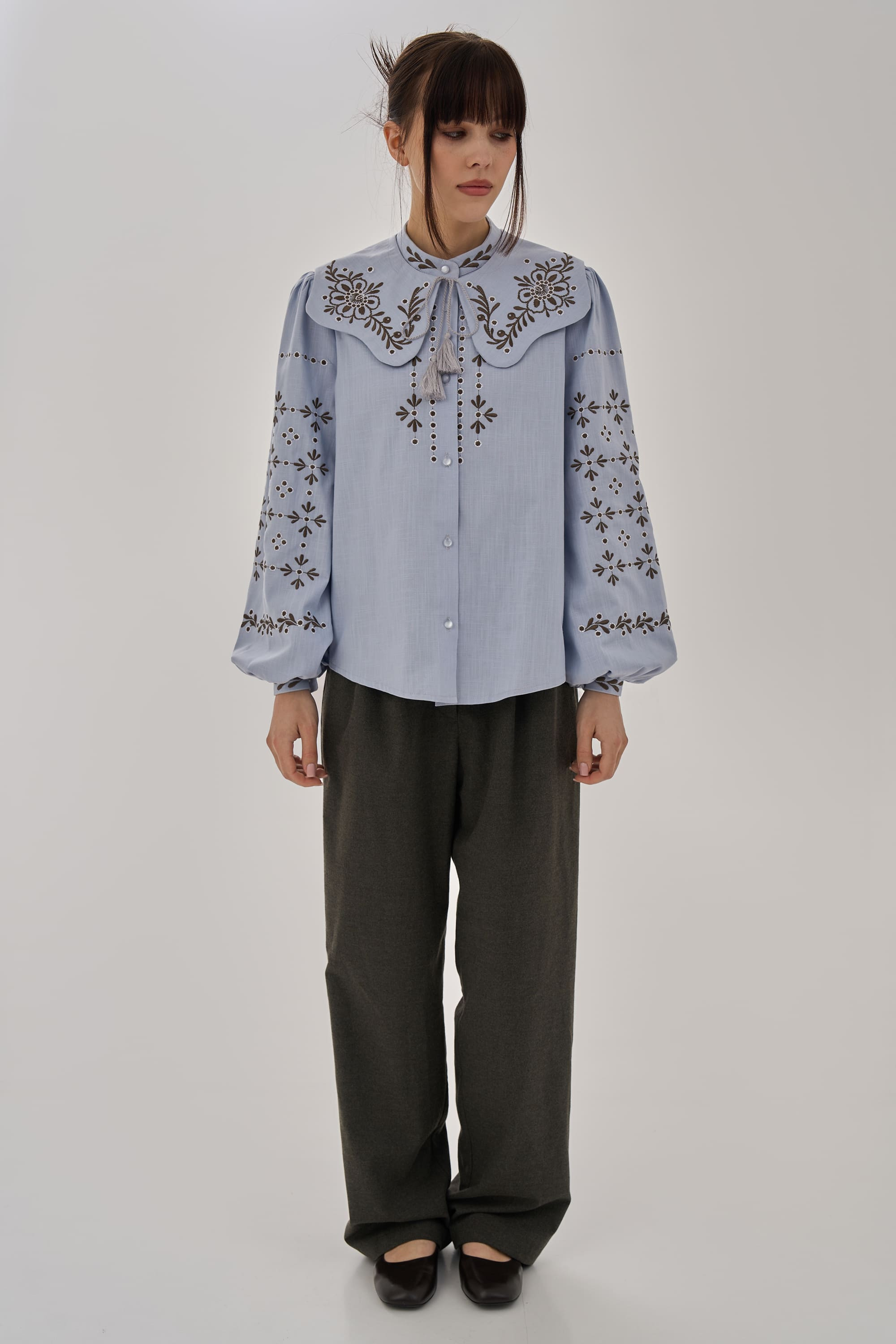 Embroidered women's blue blouse "Petra" | XS | 40-42
