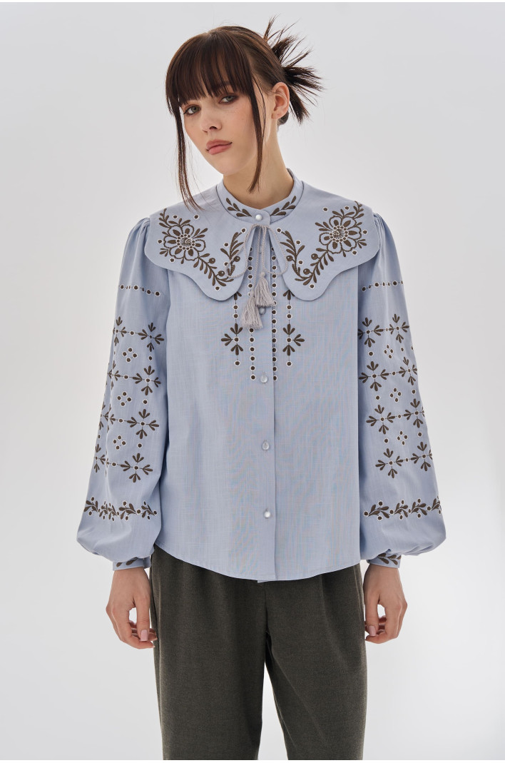 Embroidered women's blue blouse "Petra" | XS | 40-42