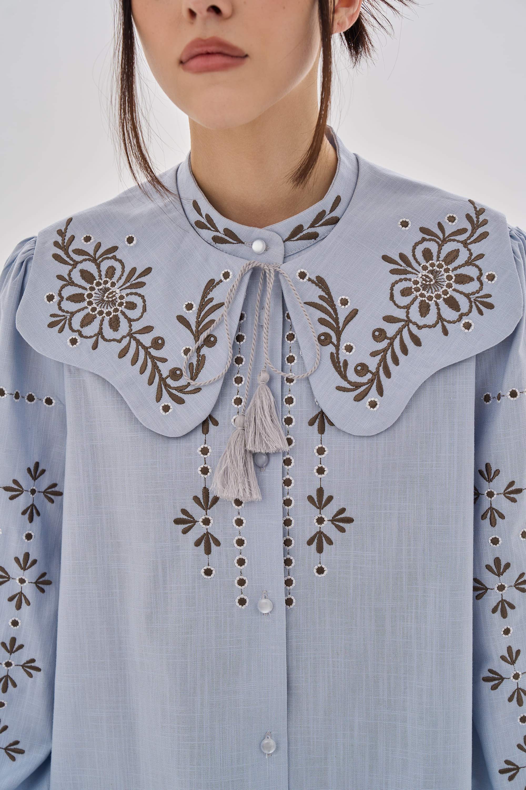 Embroidered women's blue blouse "Petra" | XS | 40-42