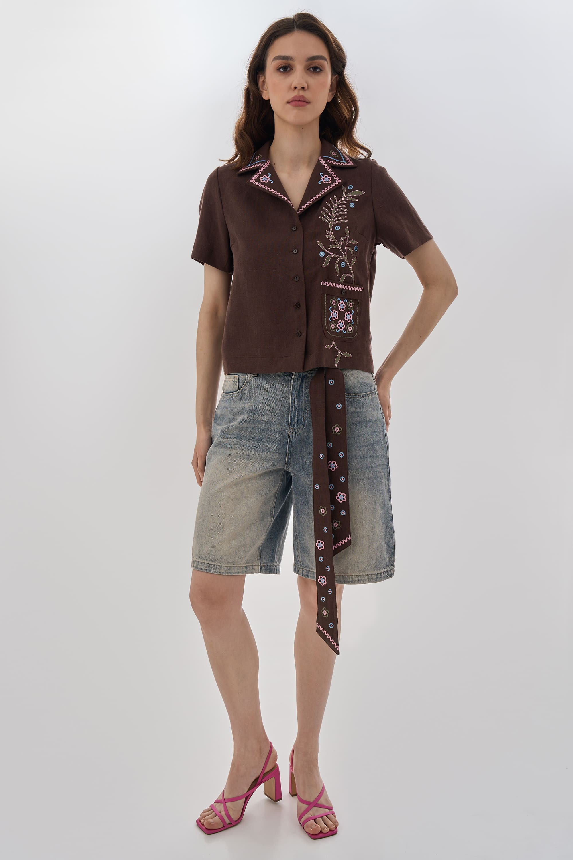 Embroidered women's blouse with short sleeves Parost 2 | XS | 40-42