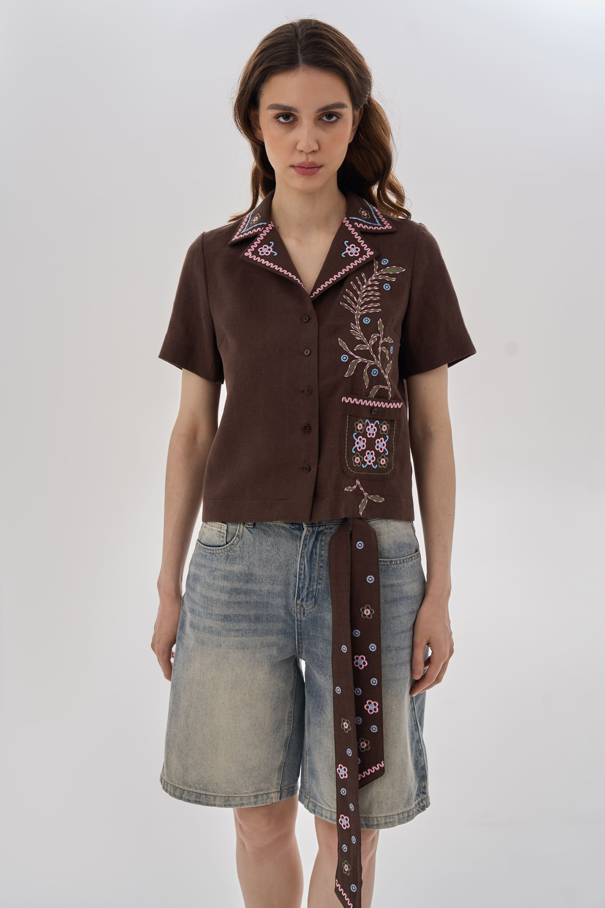 Brown Embroidered Belt Parost Brown Embroidered Belt Parost