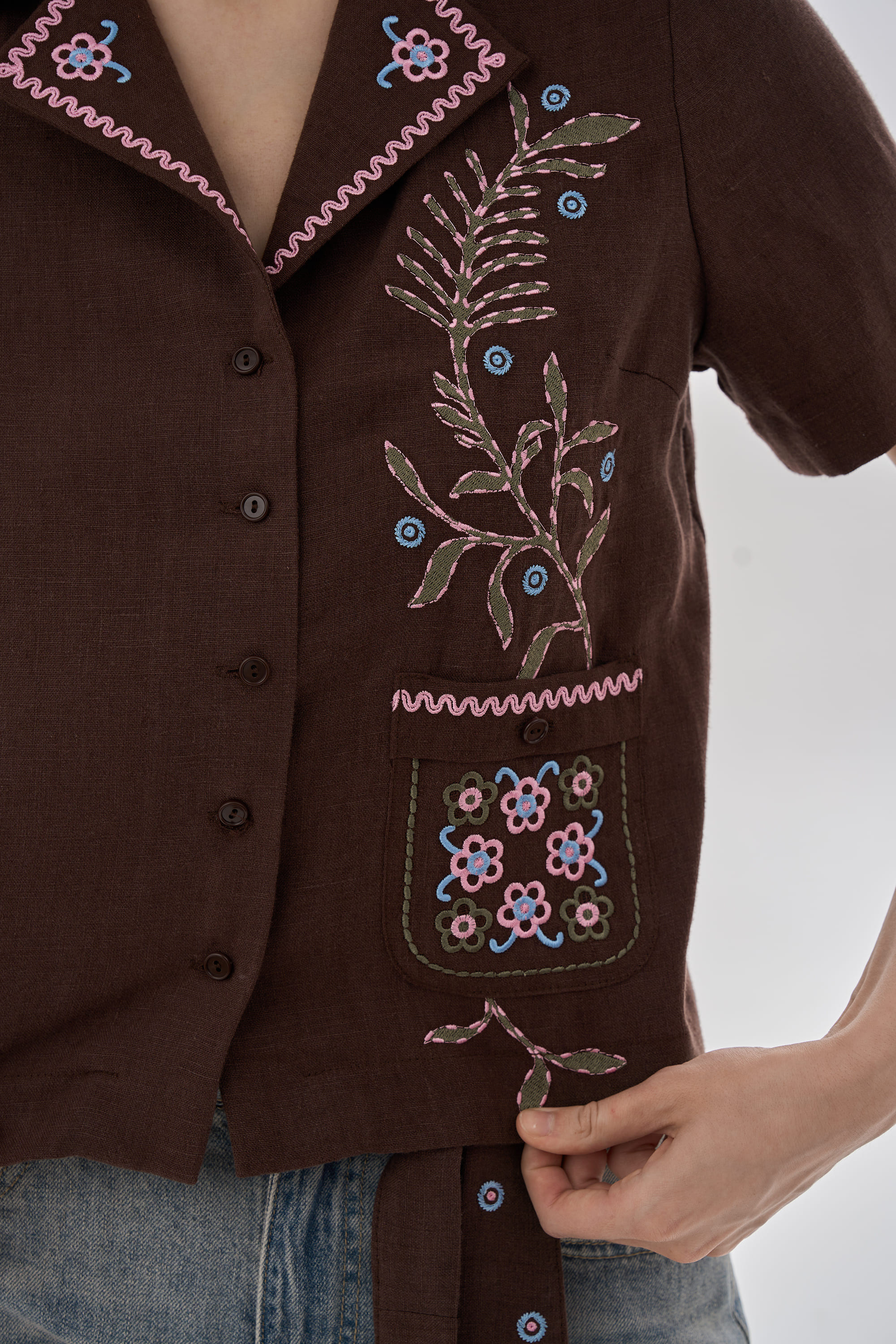Embroidered women's blouse with short sleeves Parost 2 | XS | 40-42