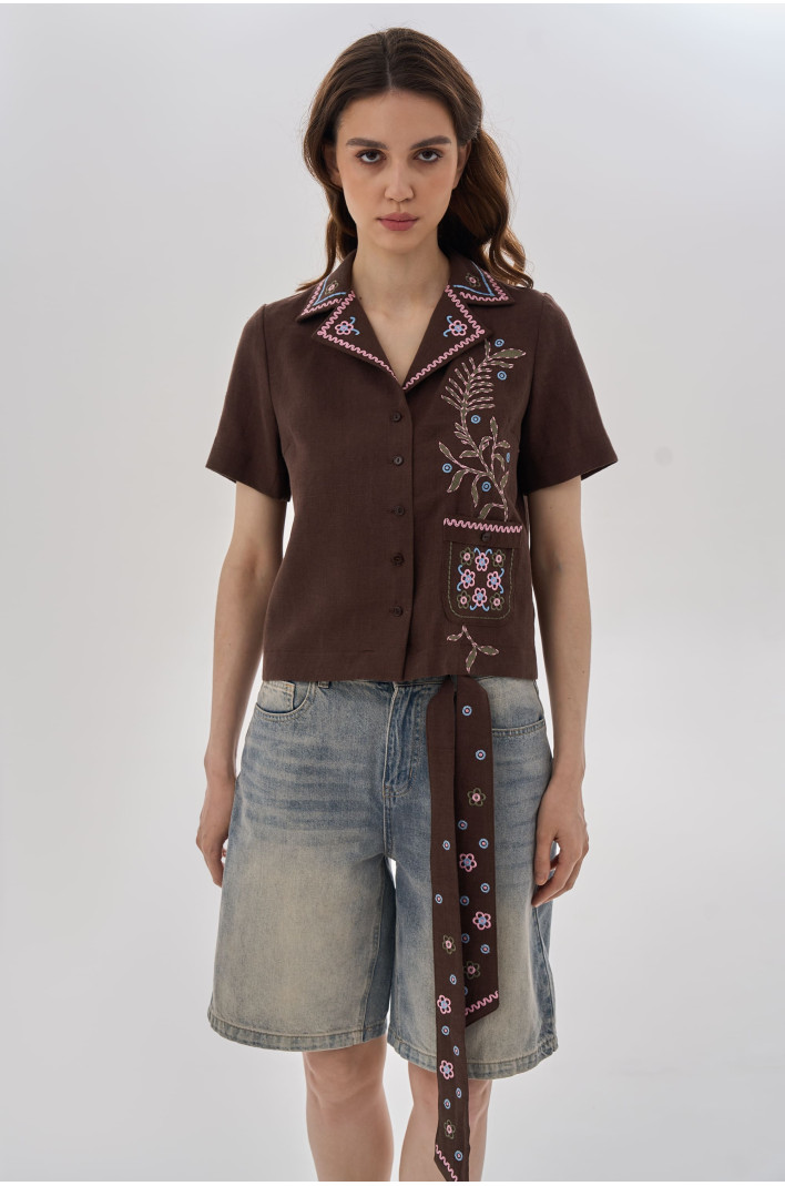 Embroidered women's blouse with short sleeves Parost 2 | XS | 40-42