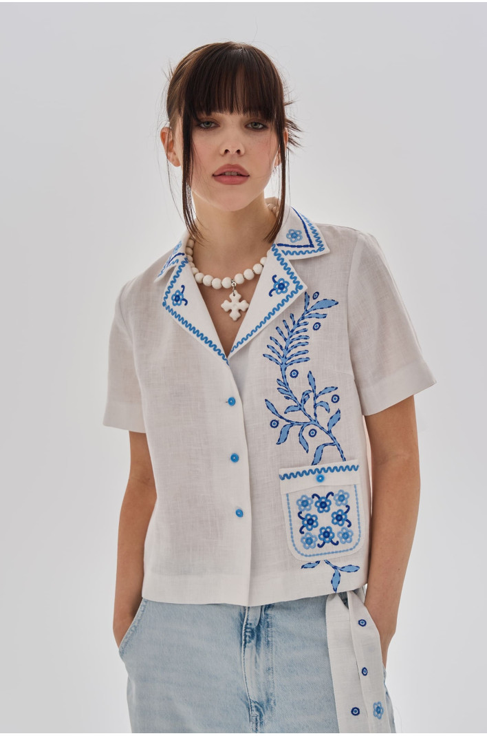 Embroidered women's blouse with short sleeves Parost | XS | 40-42