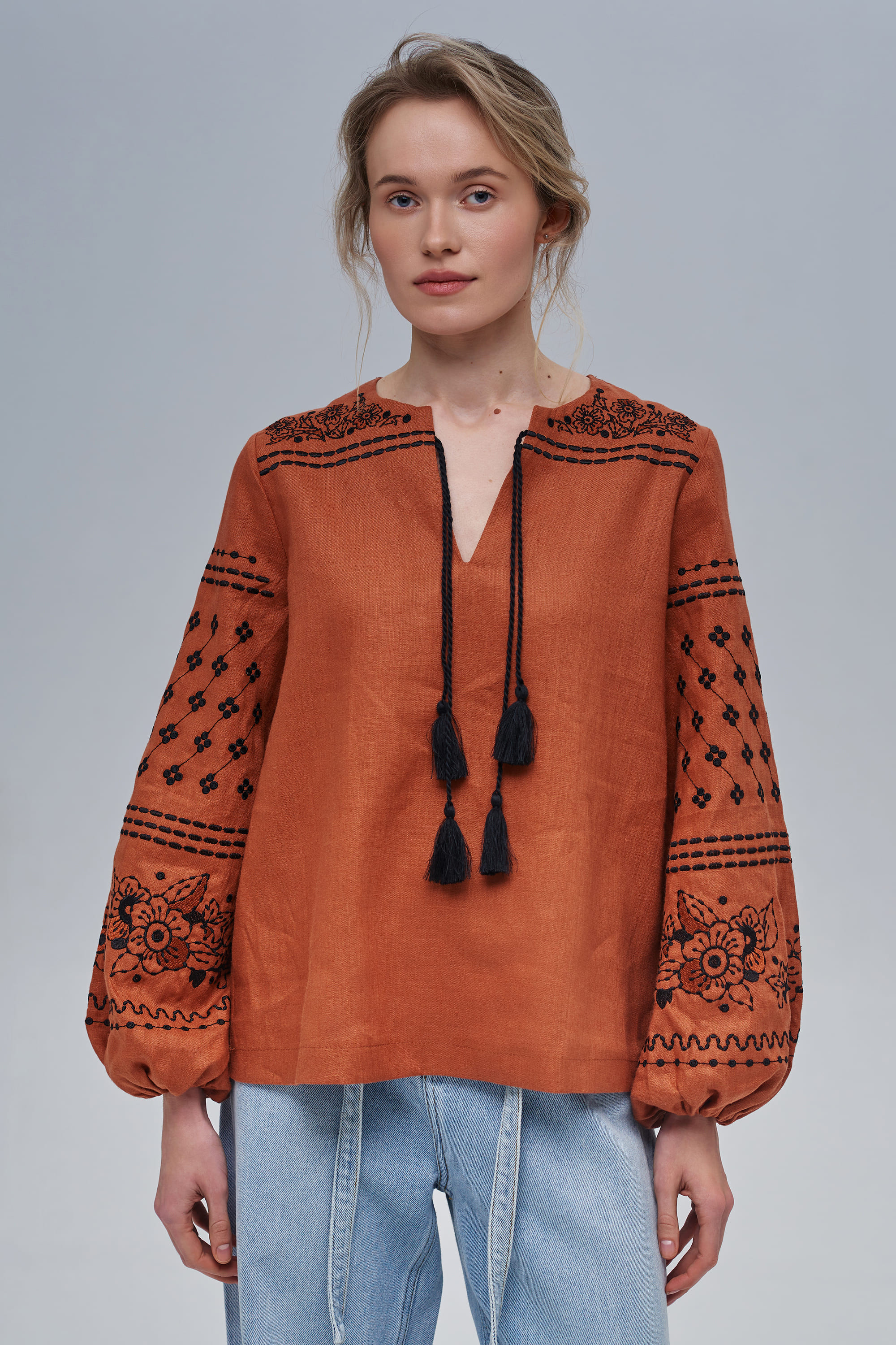 Embroidered brown women's blouse Mira