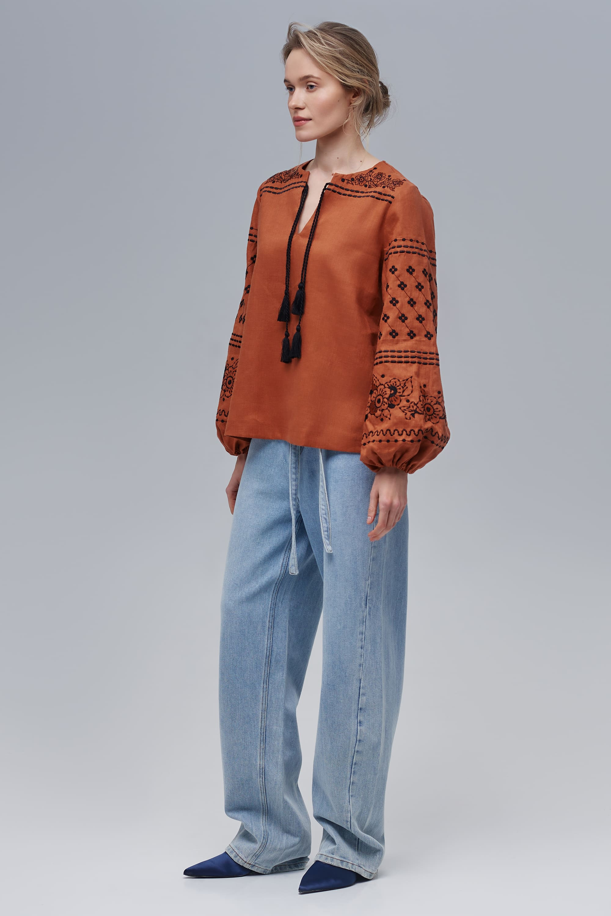 Embroidered brown women's blouse Mira