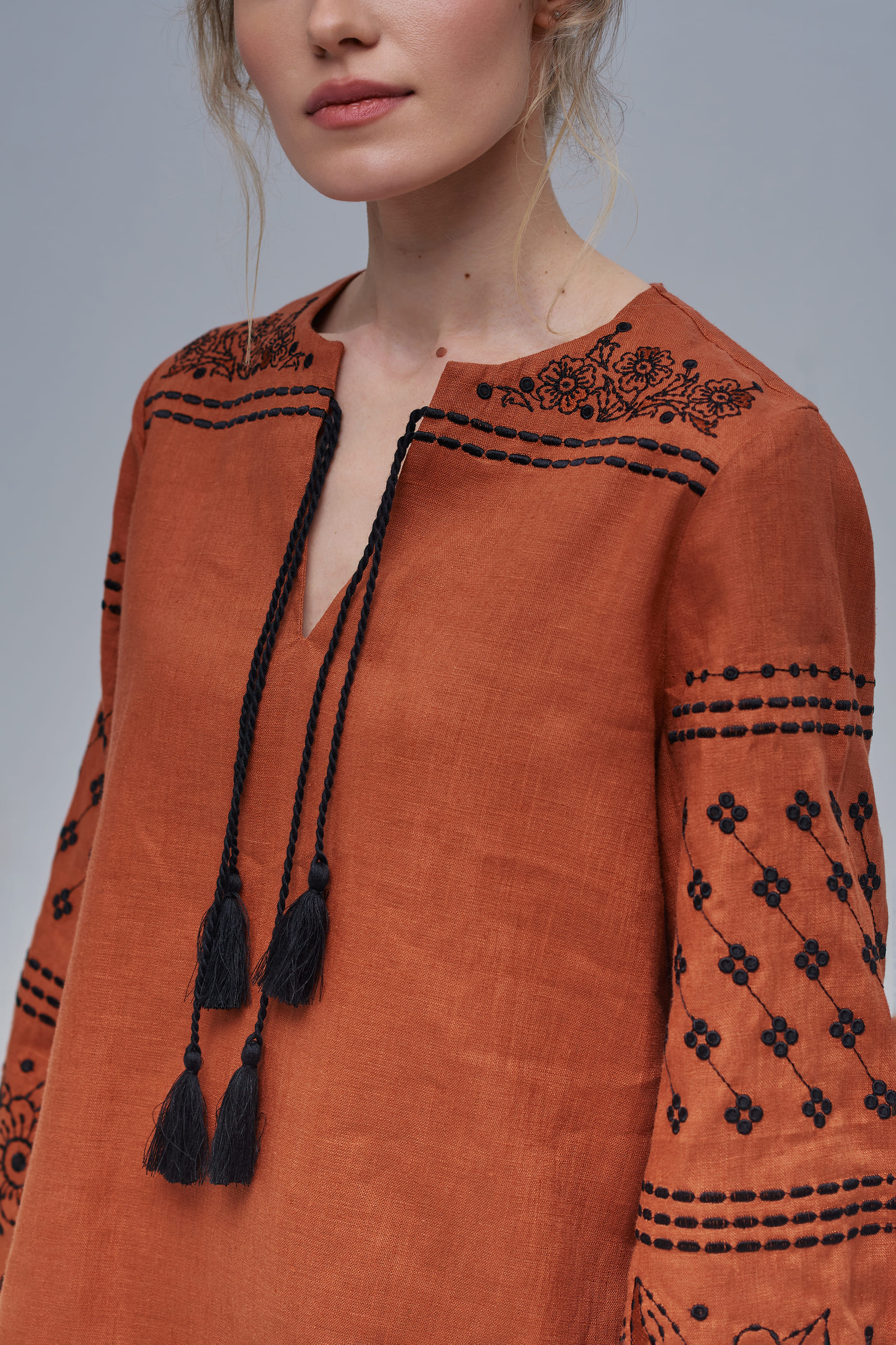 Embroidered brown women's blouse Mira