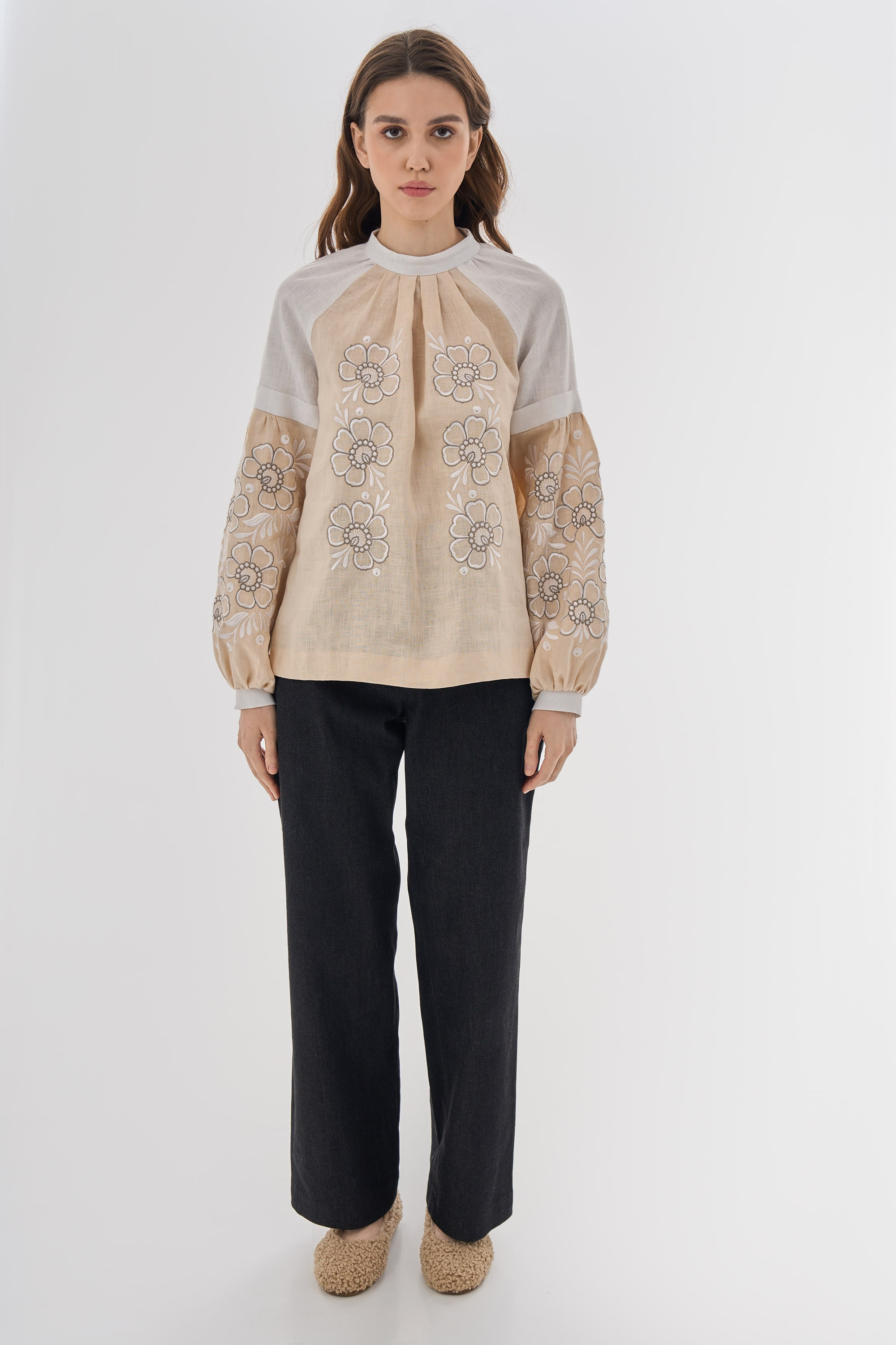 Embroidered blouse with Petrykivka painting "Pava"