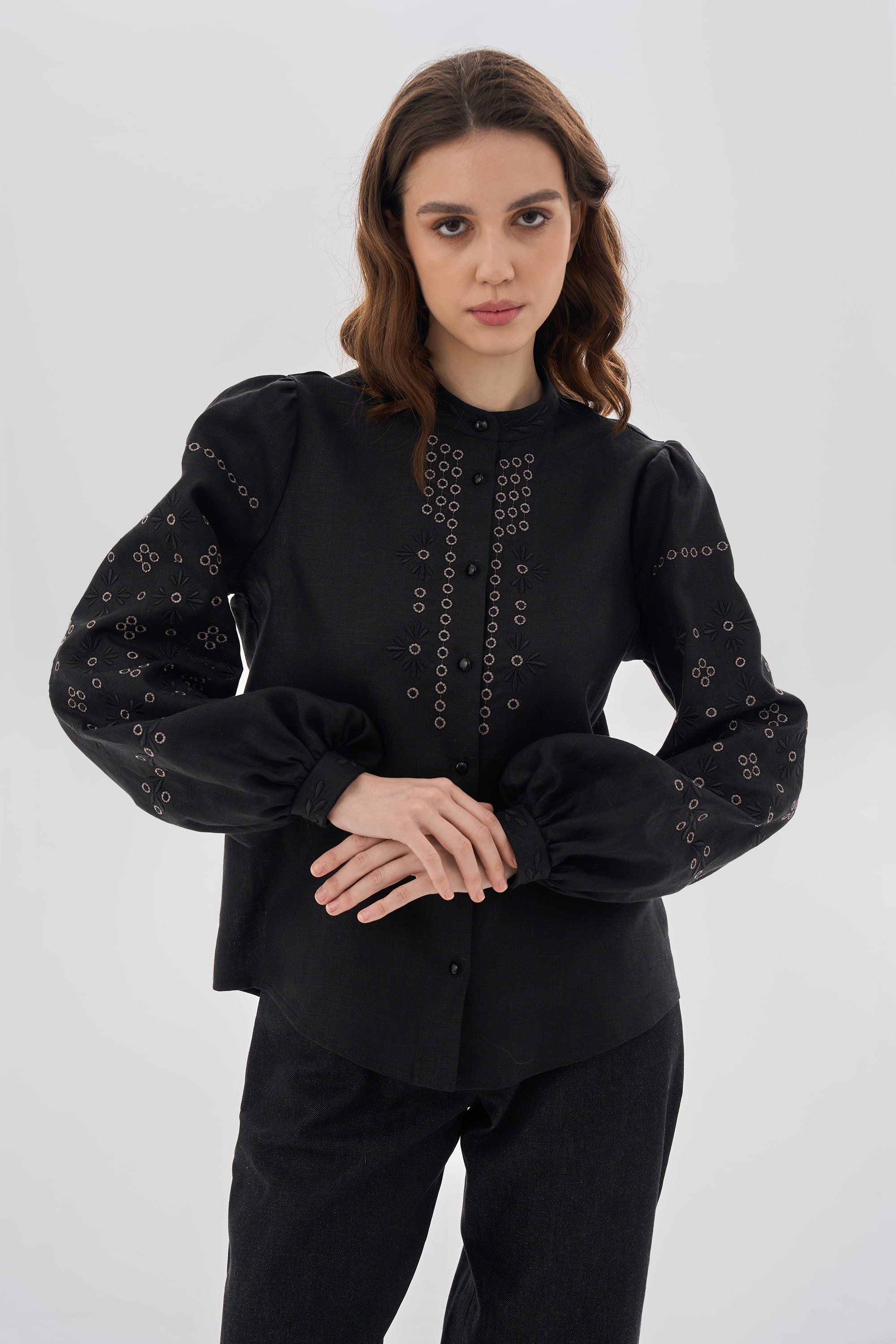 Embroidered black women's blouse "Petra" | XS | 40-42