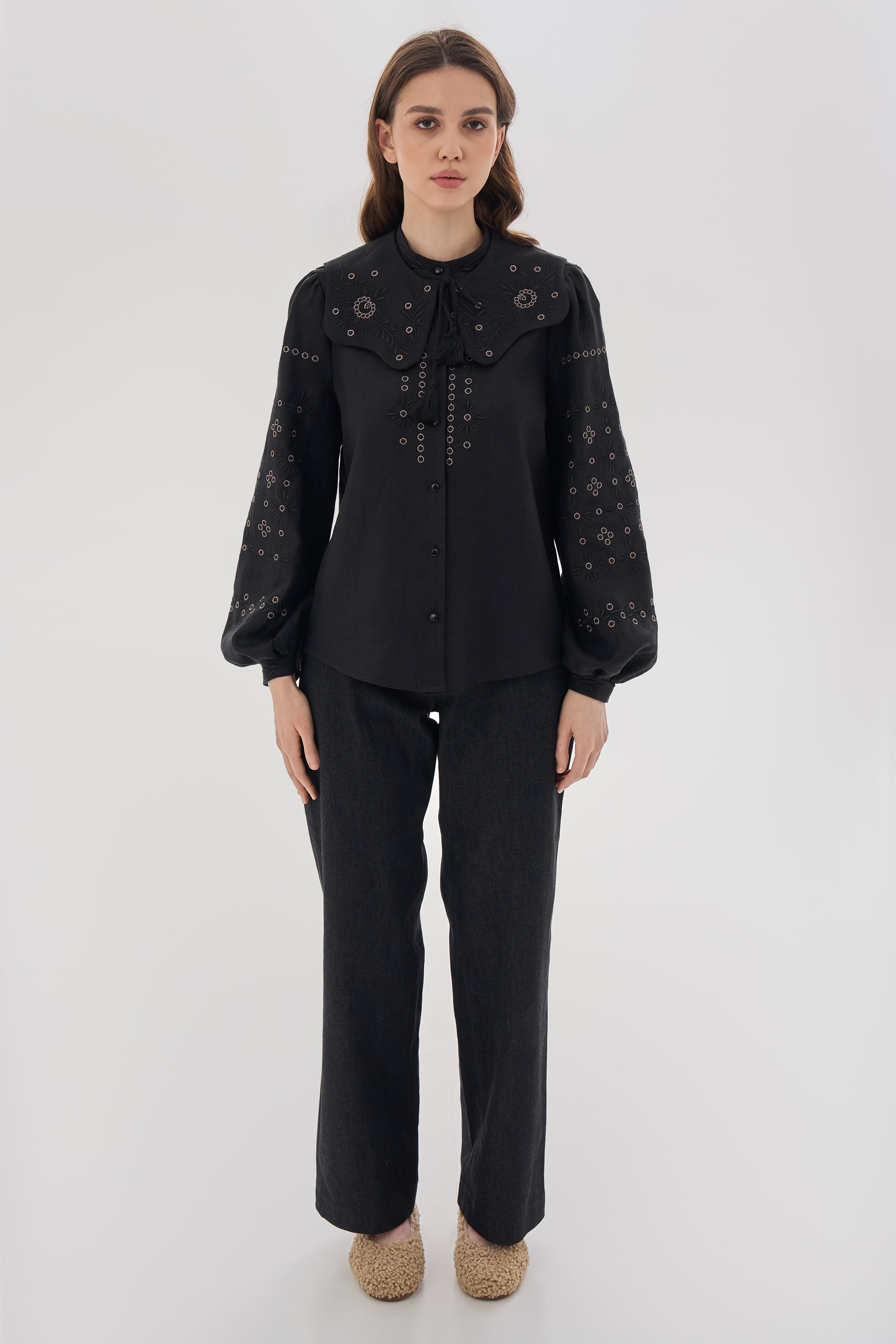 Embroidered black women's blouse "Petra" | XS | 40-42