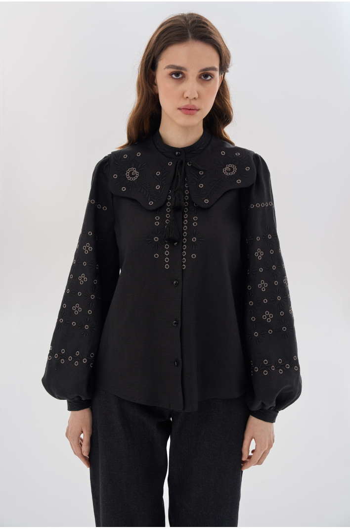 Embroidered black women's blouse "Petra" | XS | 40-42