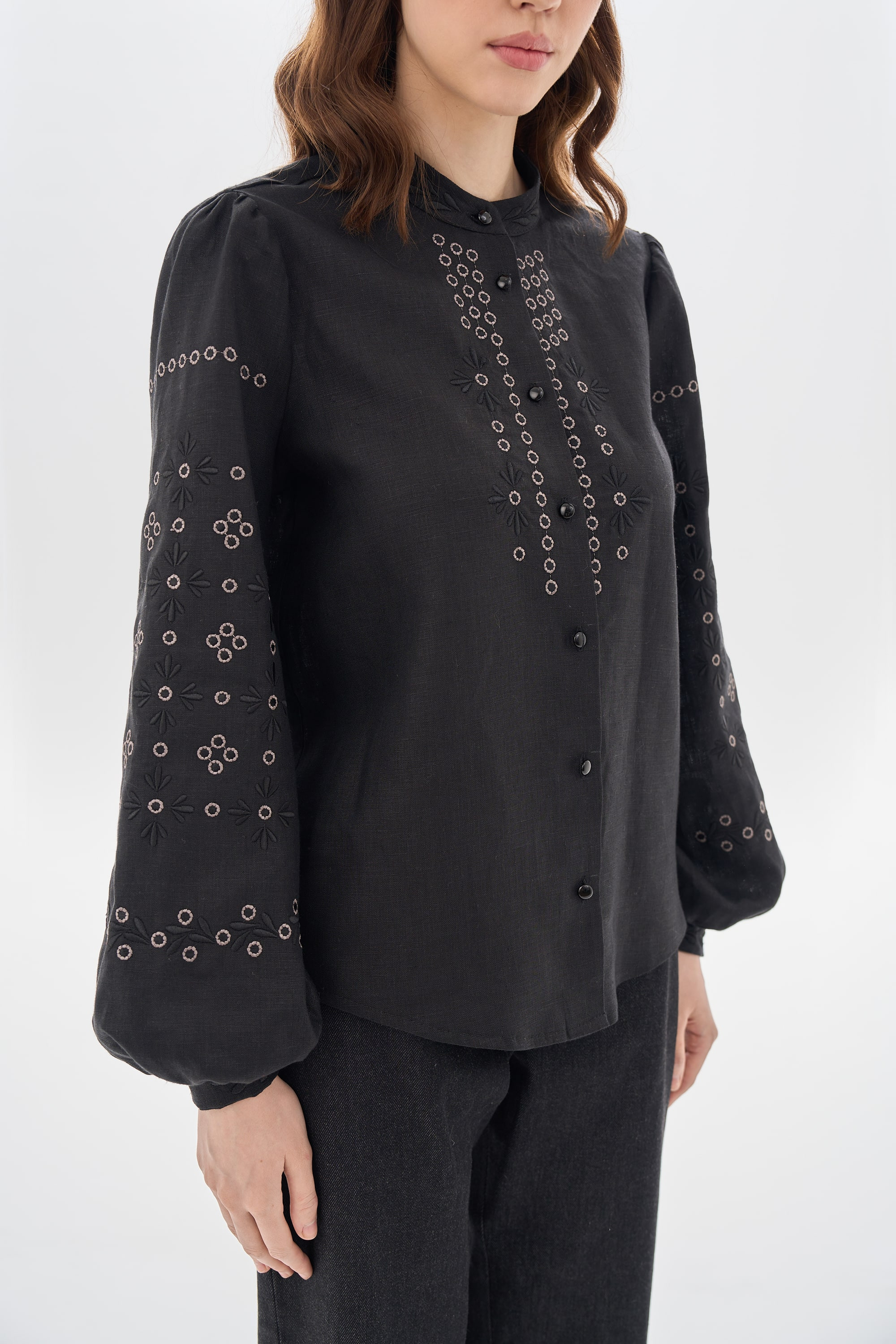 Embroidered black women's blouse "Petra"