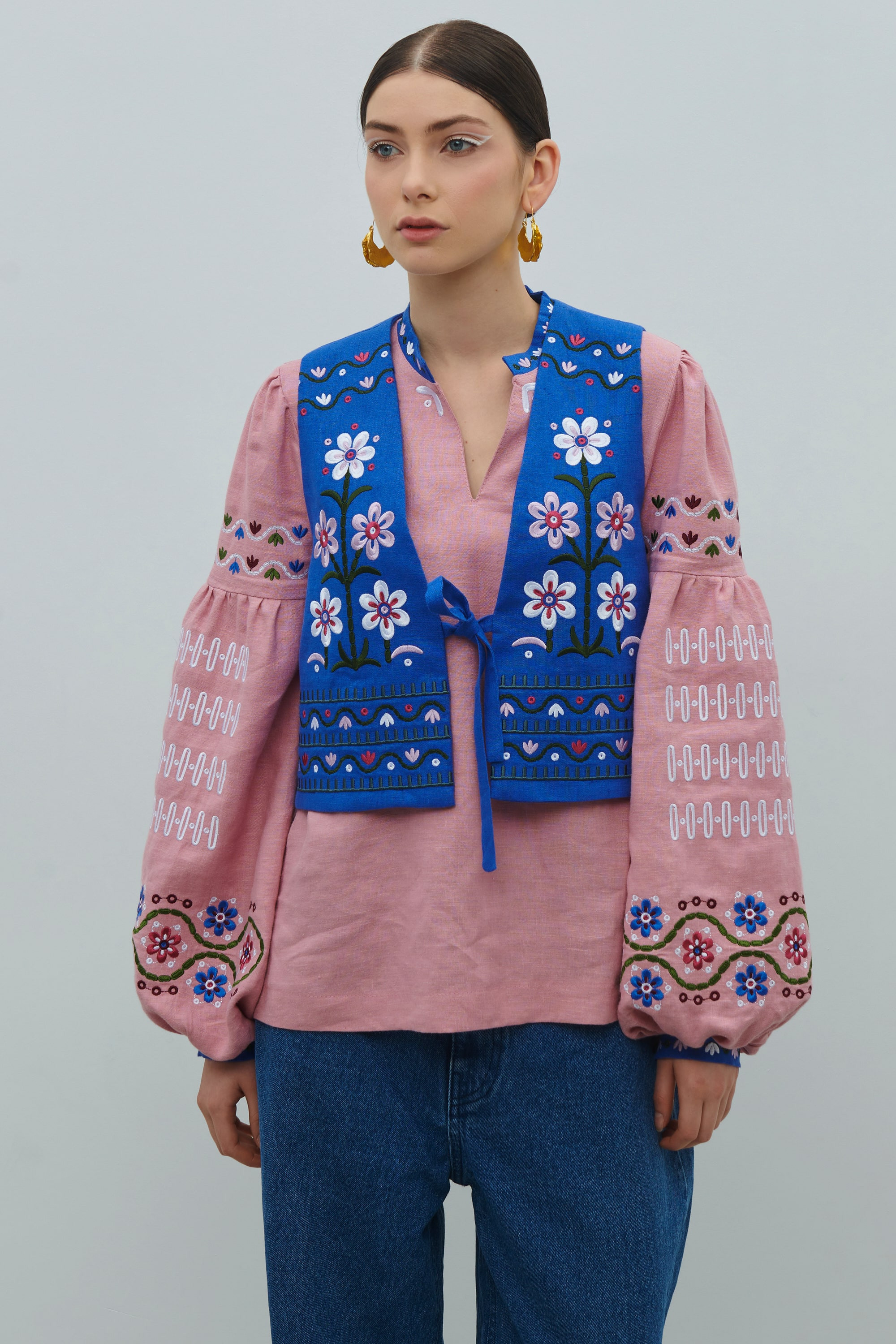Embroidered jacket with a vest by Maria Prymachenko April