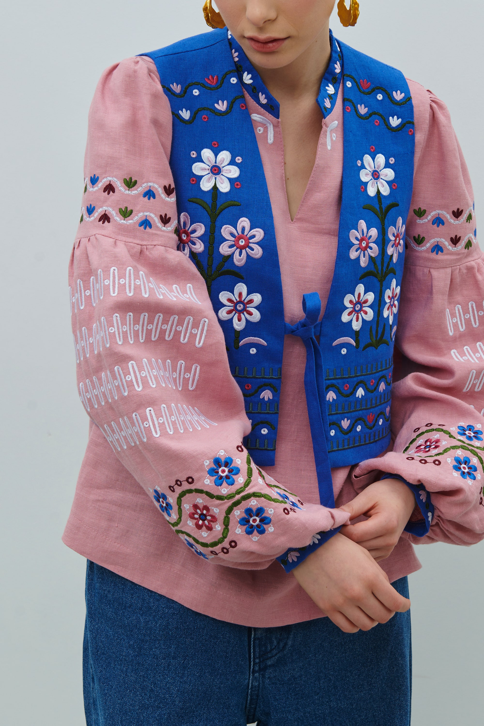 Women's linen embroidered jacket by Maria Prymachenko | S | 42-44