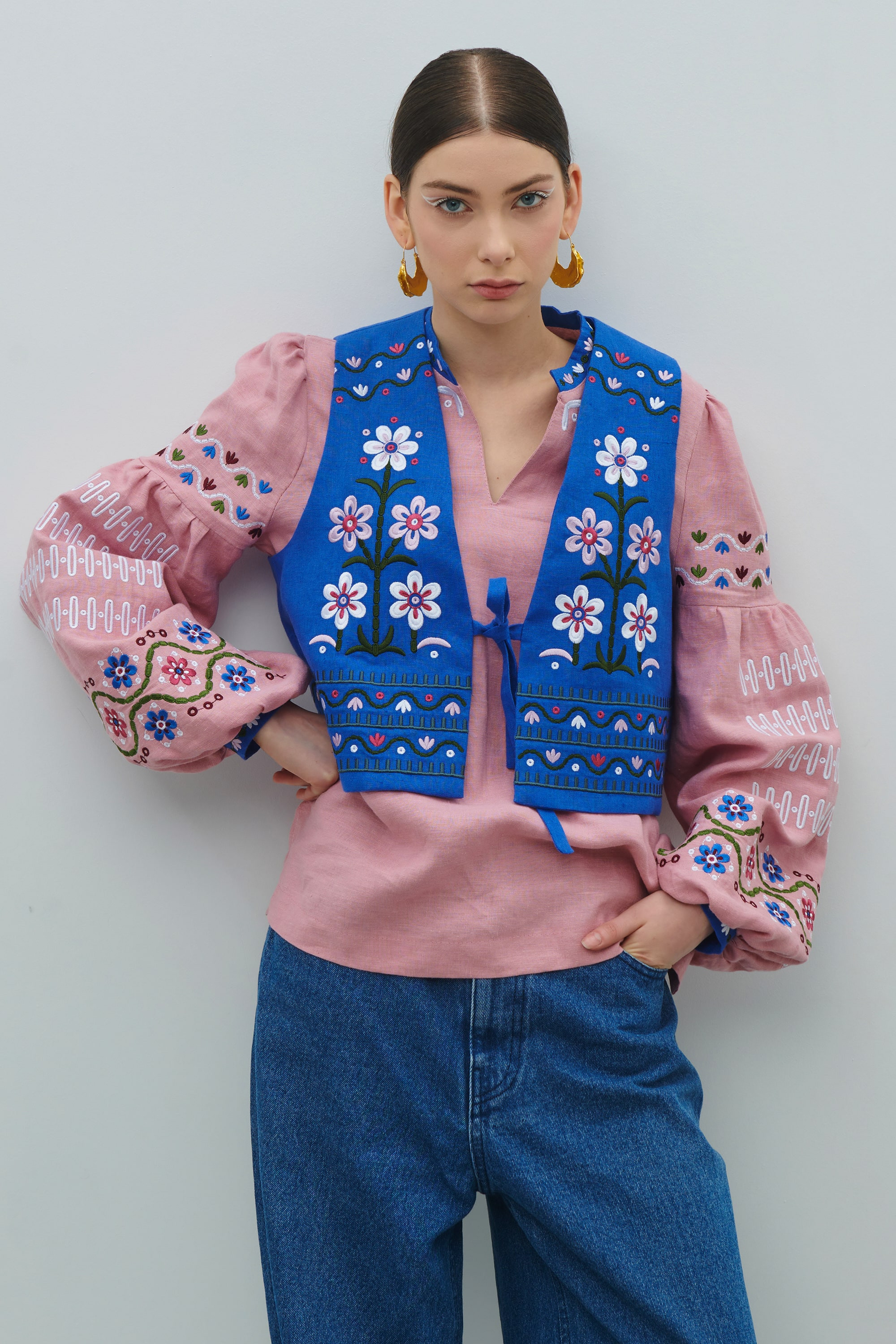 Embroidered jacket with a vest by Maria Prymachenko April
