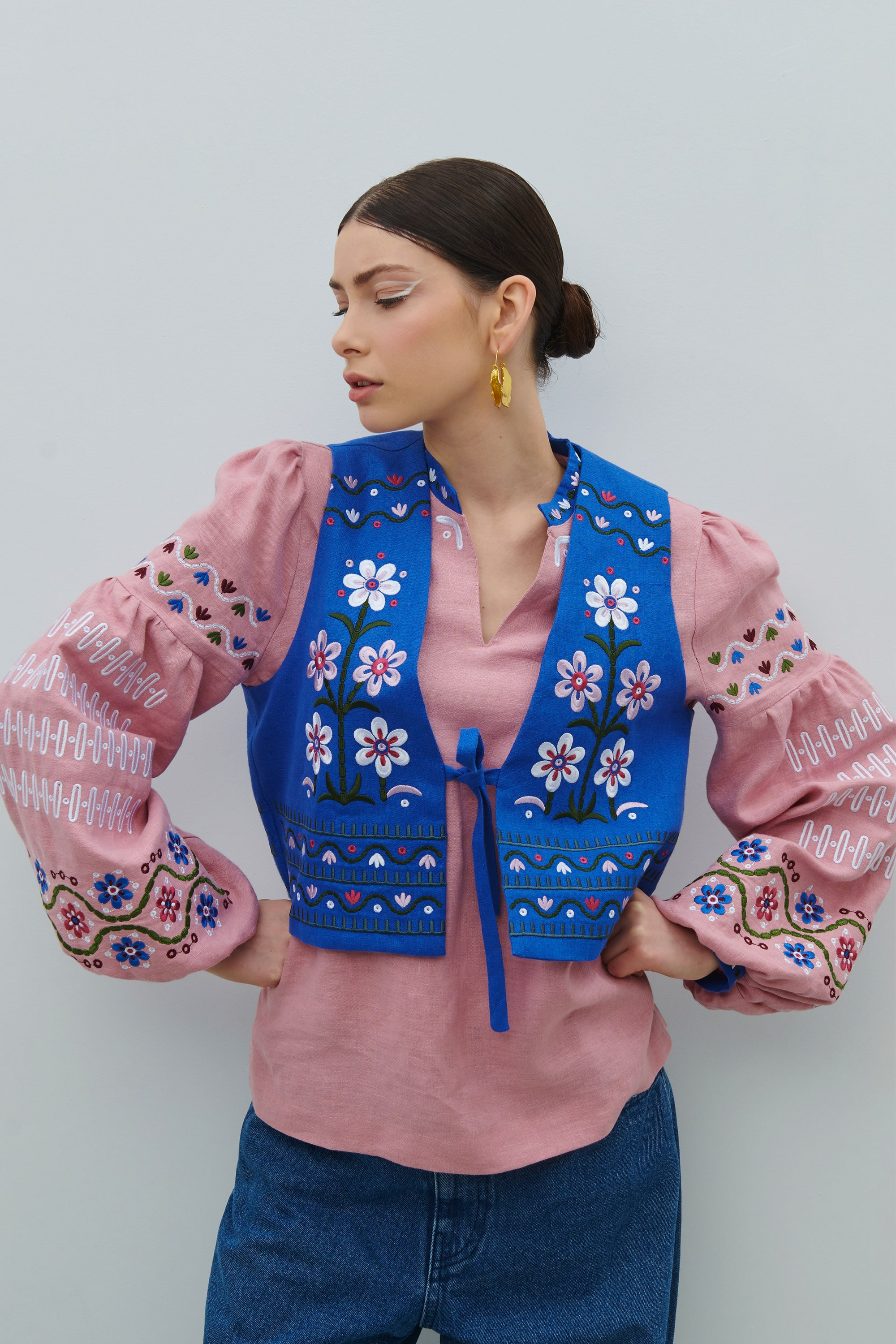 Embroidered jacket with a vest by Maria Prymachenko April