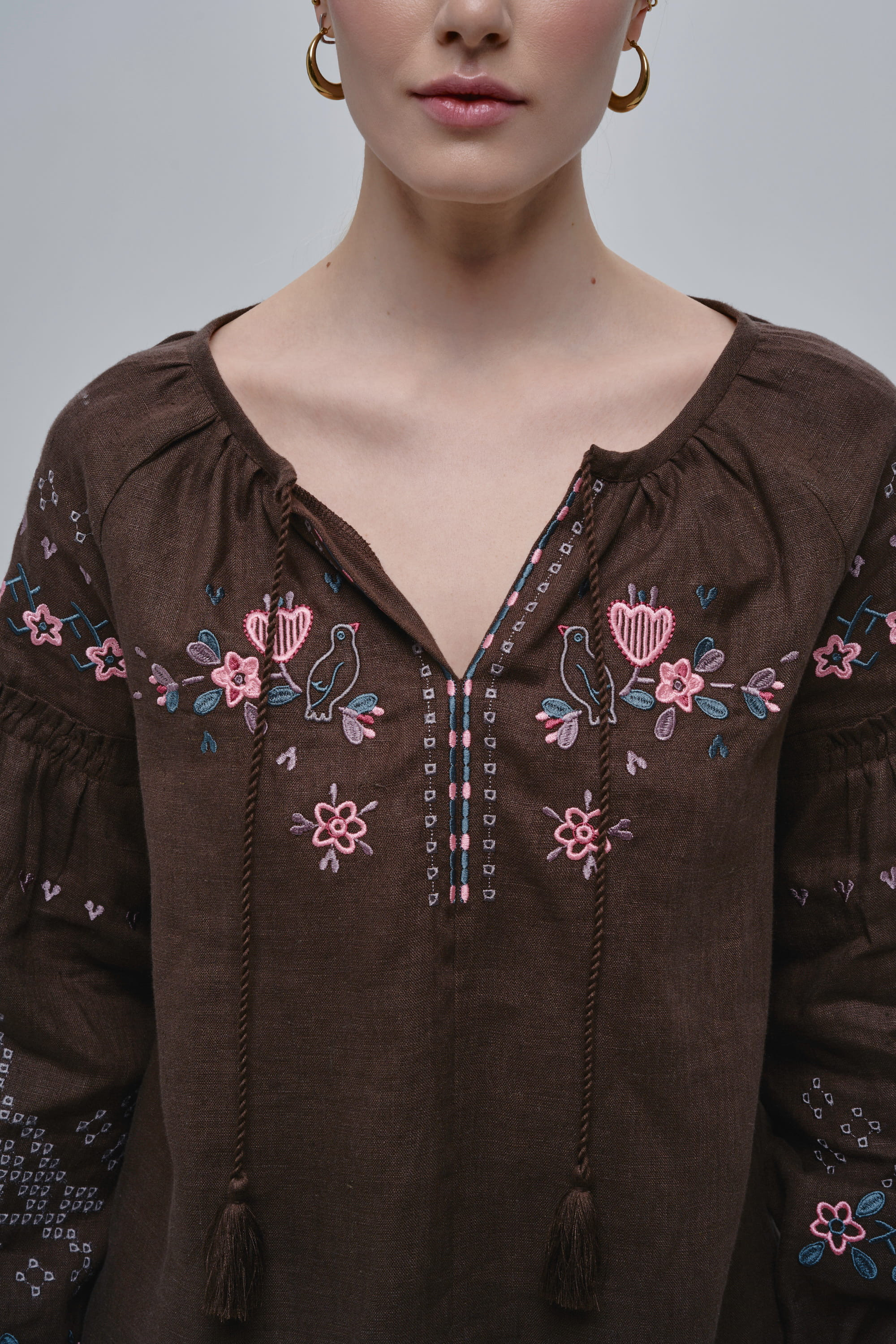 Embroidered brown linen women’s blouse Holubka Embroidered brown linen women’s blouse Holubka
