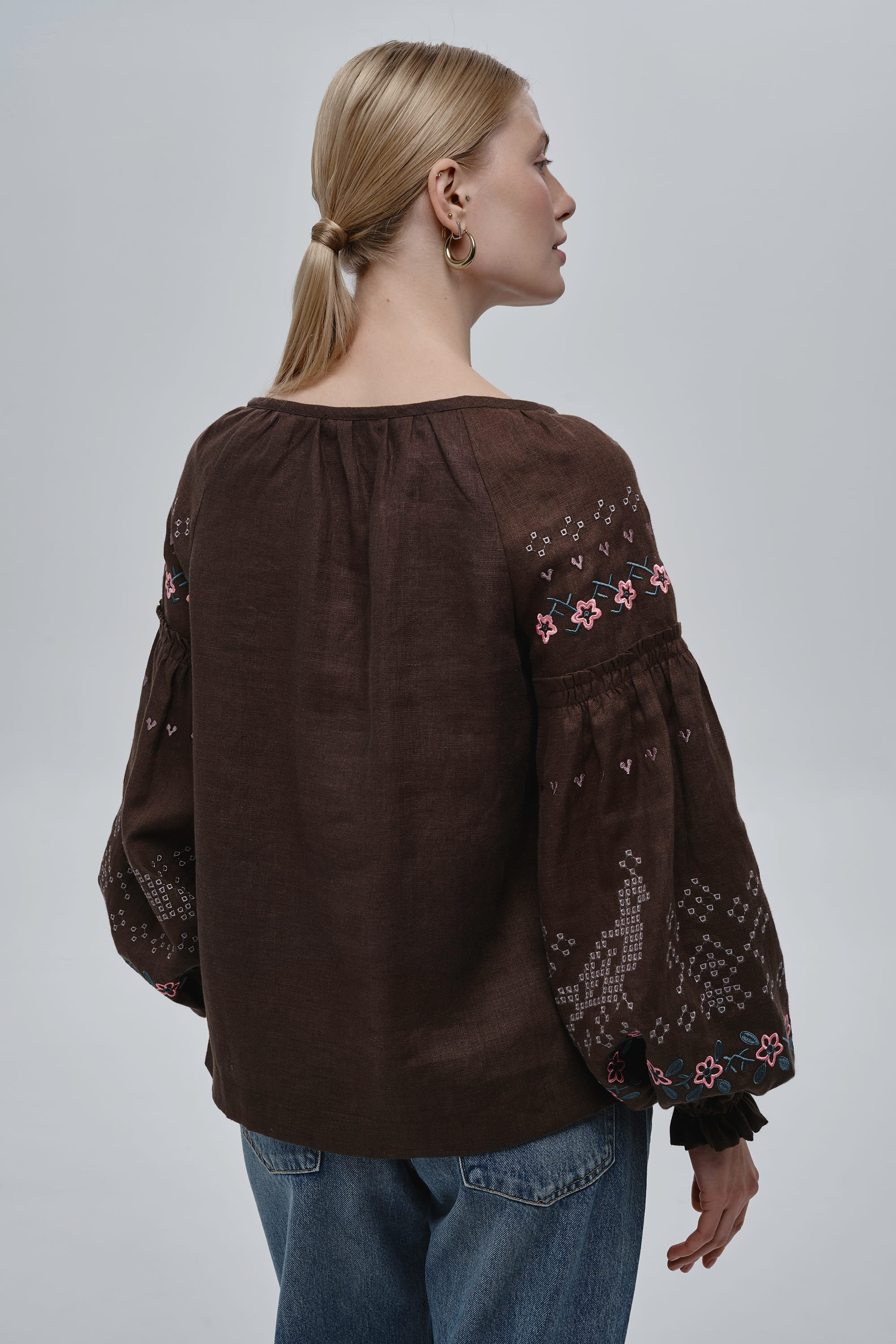 Embroidered brown linen women’s blouse Holubka Embroidered brown linen women’s blouse Holubka