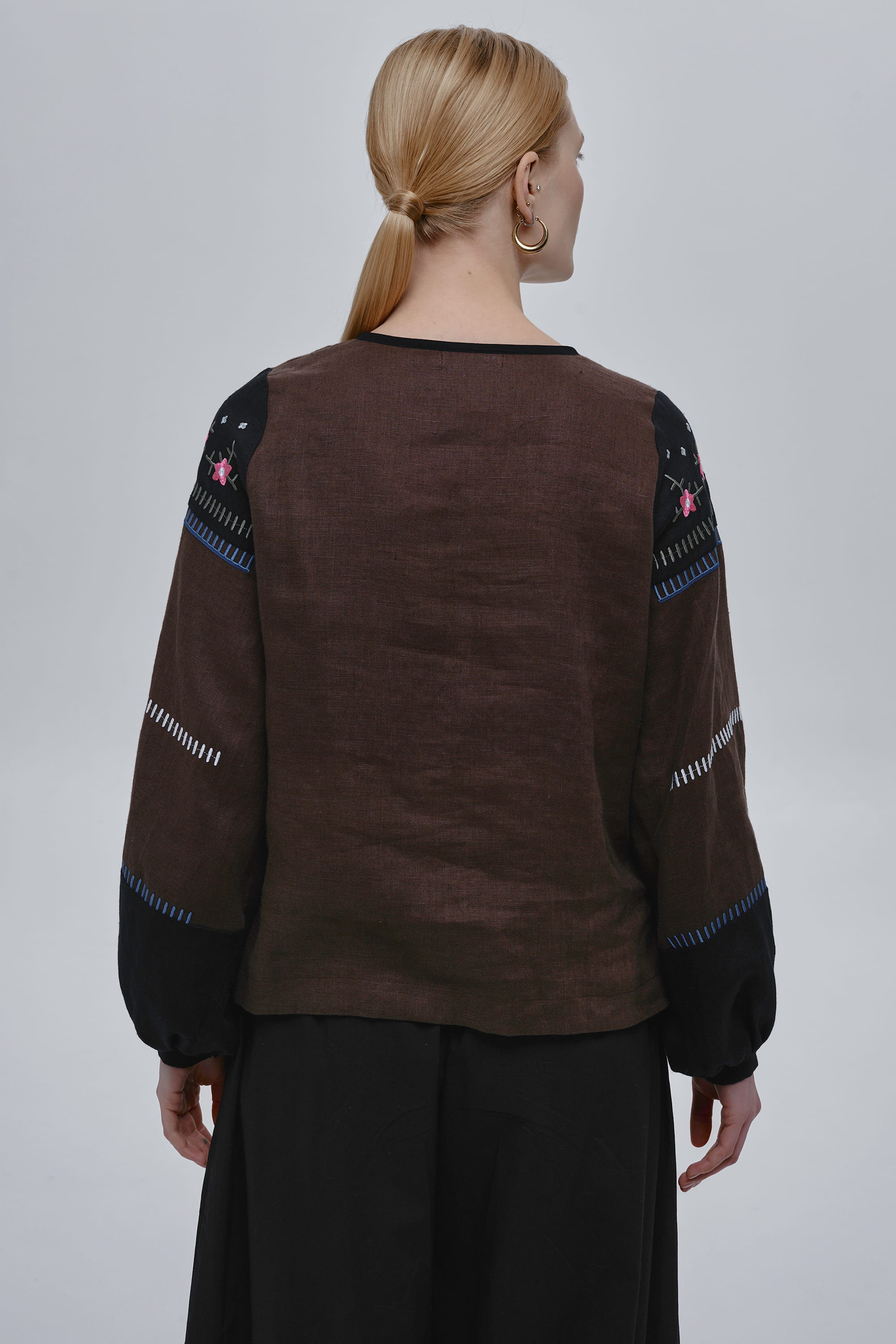 Embroidered brown linen women’s blouse Malvy Embroidered brown linen women’s blouse Malvy