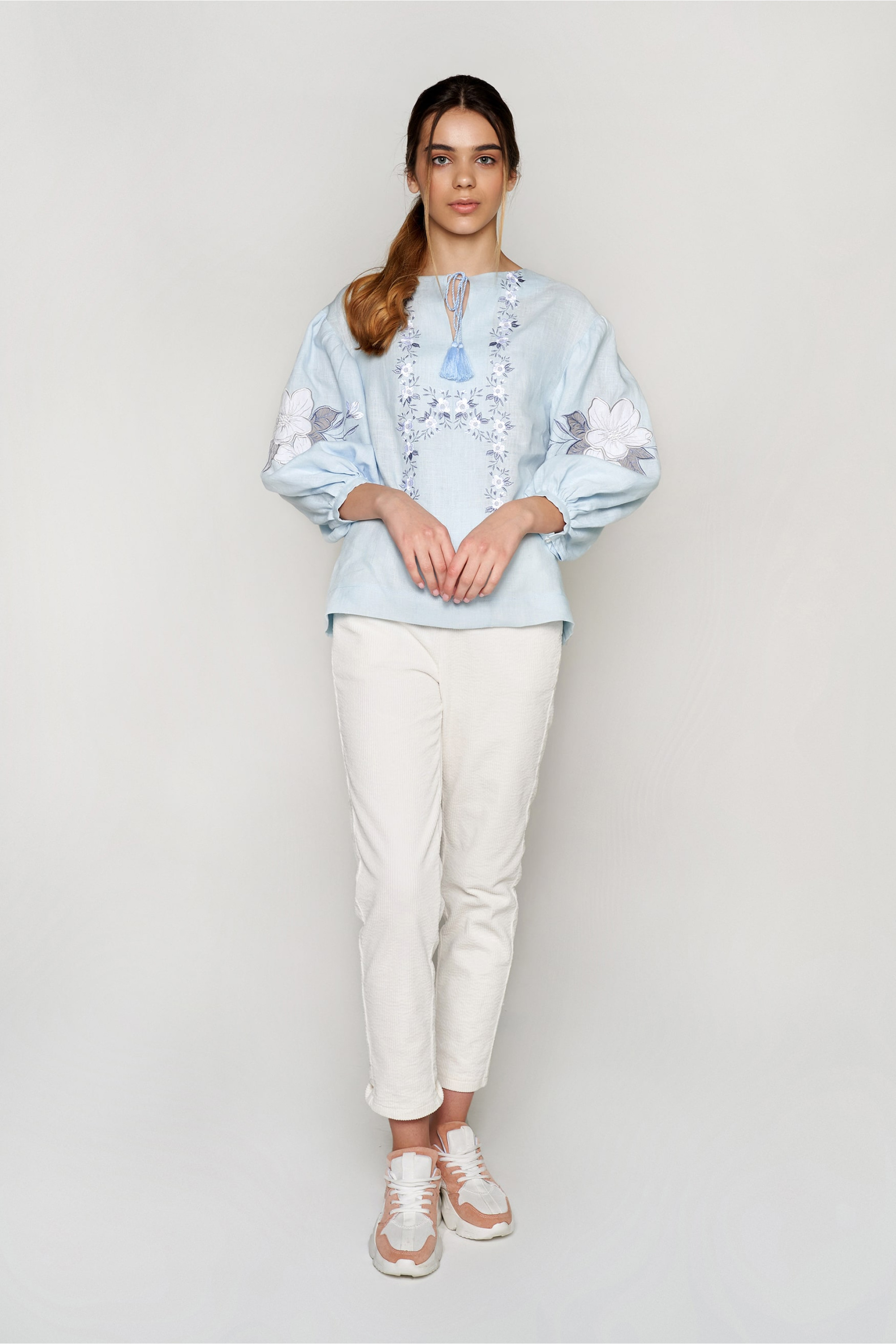 Women's blouse with the application Pale Blue
