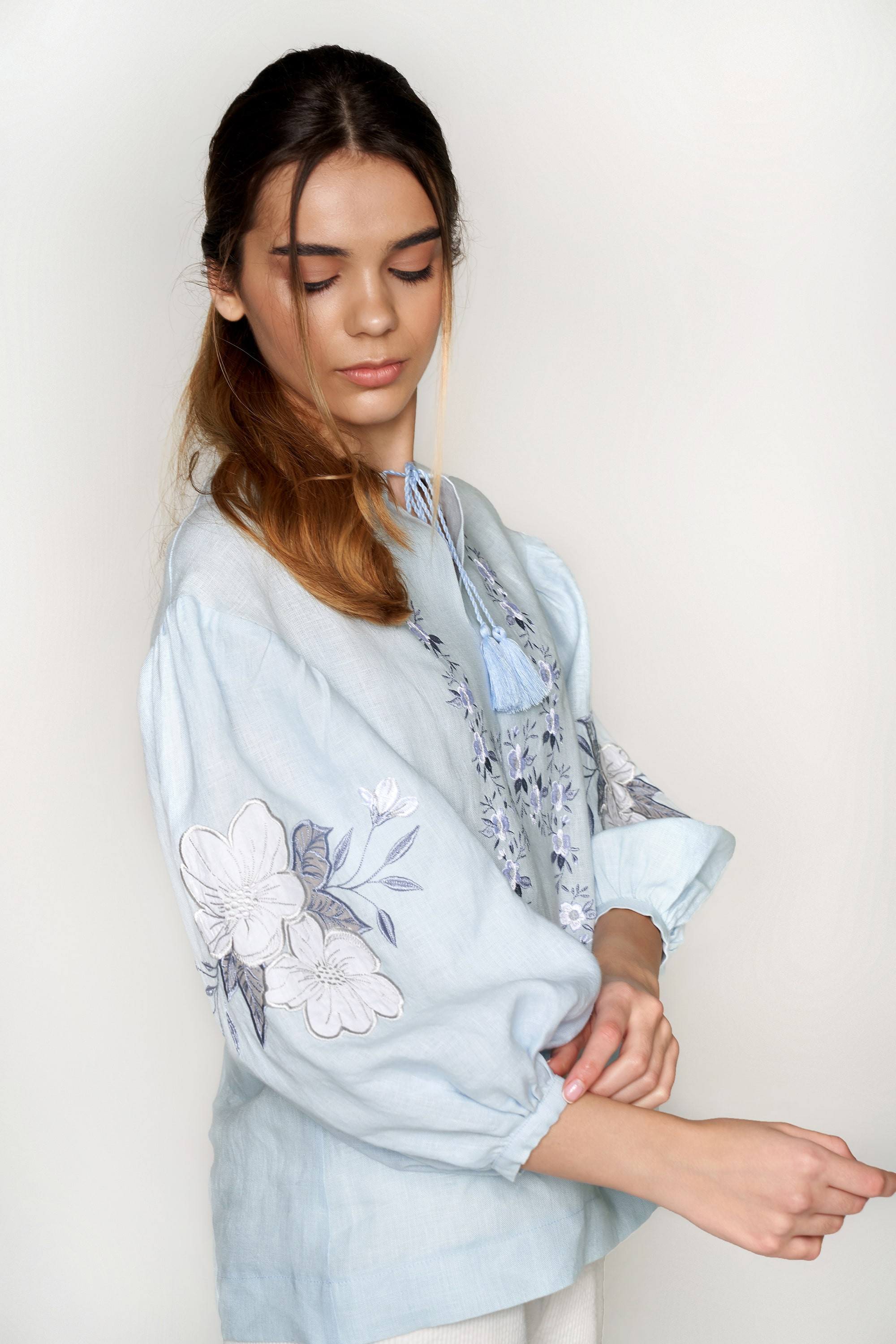 Women's blouse with the application Pale Blue