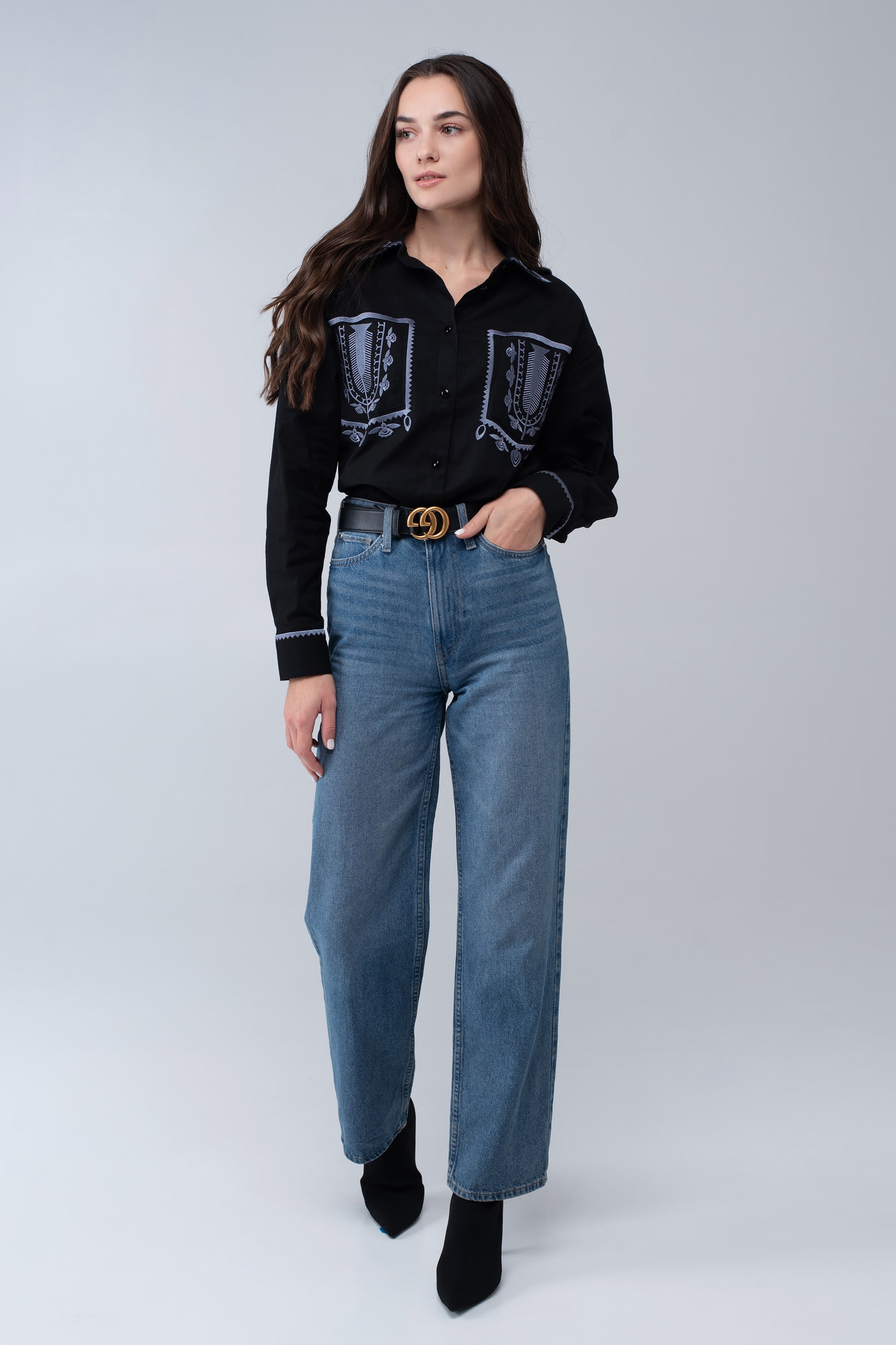 Women's embroidered shirt Black