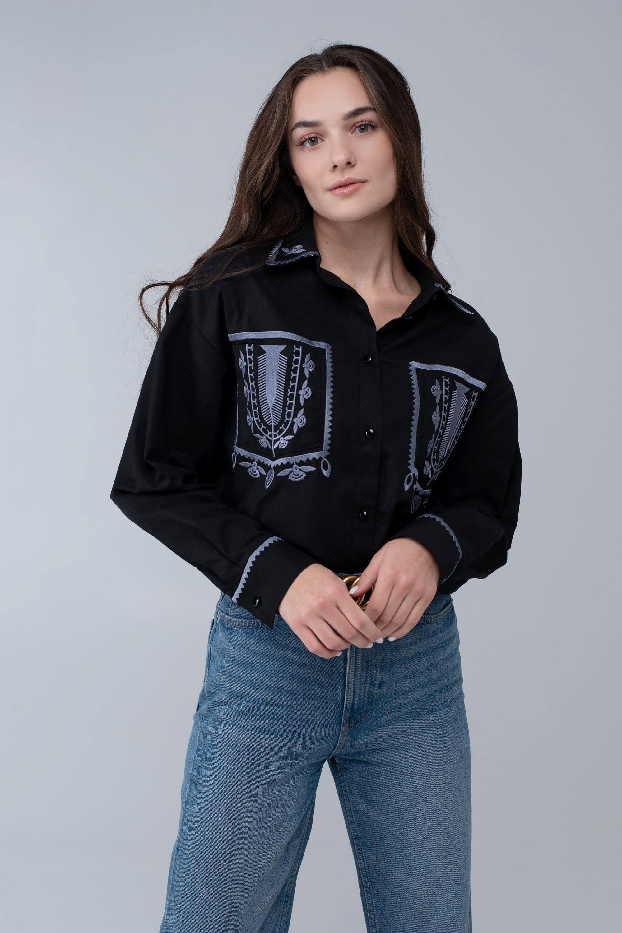 Women's embroidered shirt Black