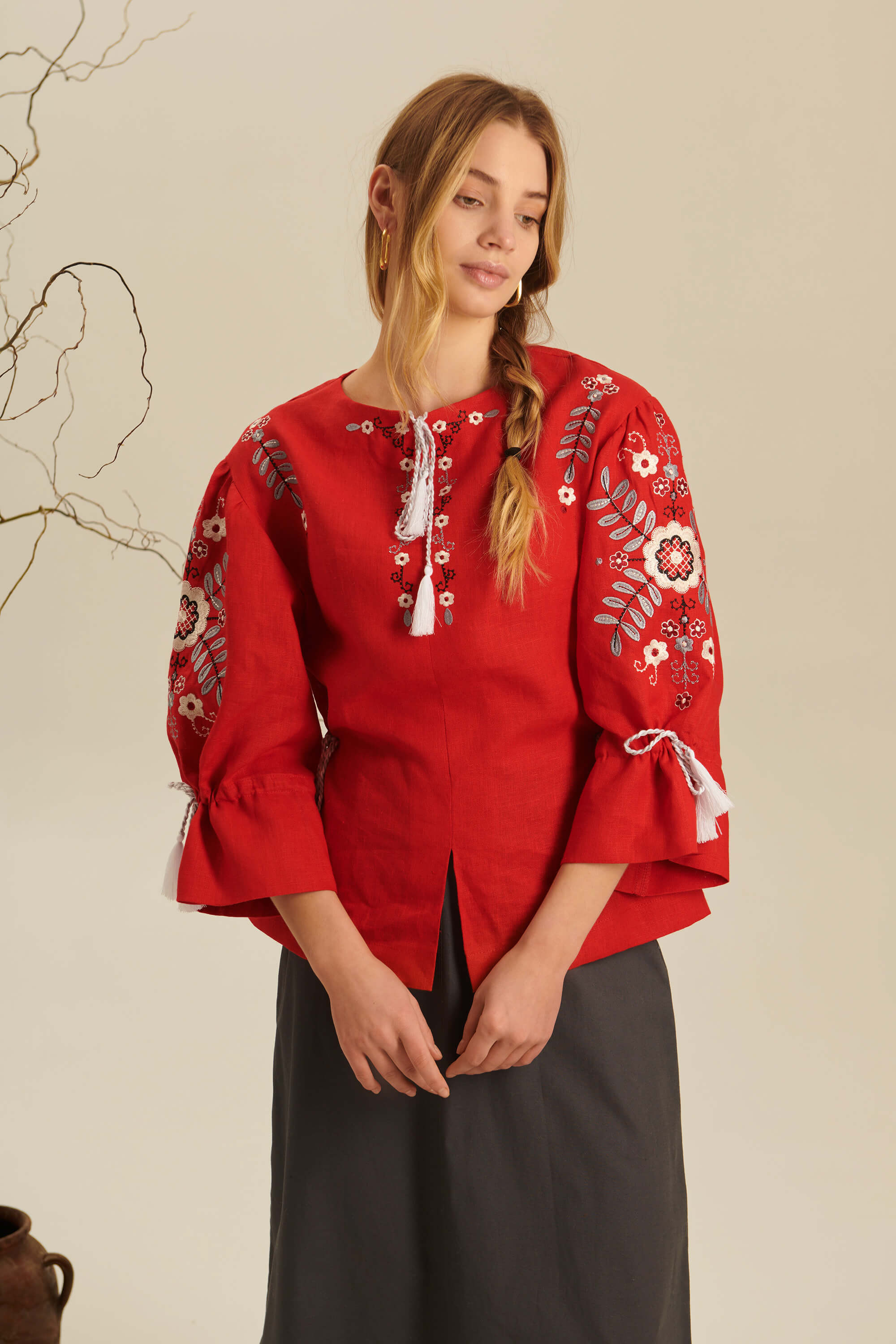 Women's linen embroidered blouse freckle 1 Women's linen embroidered blouse freckle 1