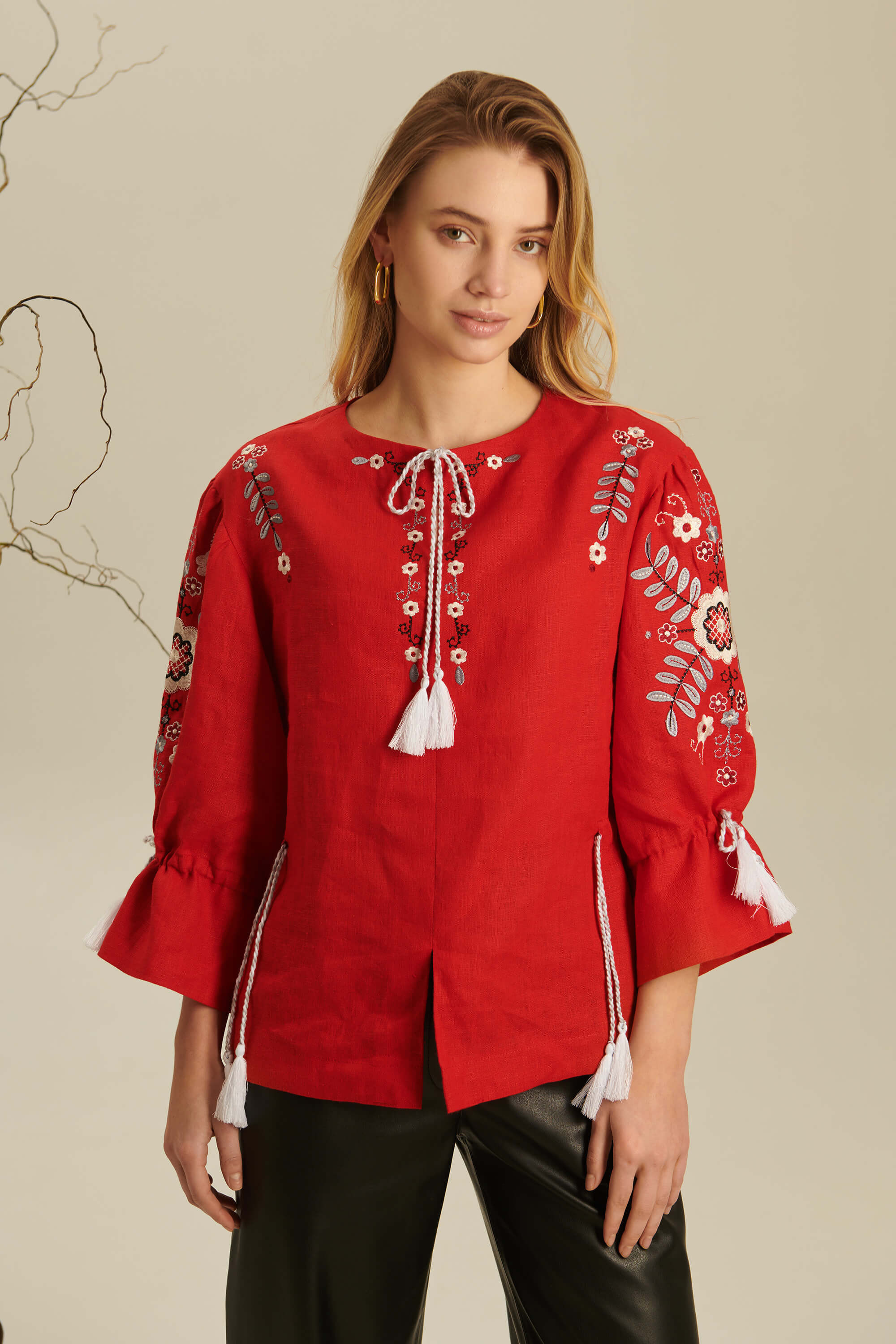 Women's linen embroidered blouse freckle 1 Women's linen embroidered blouse freckle 1
