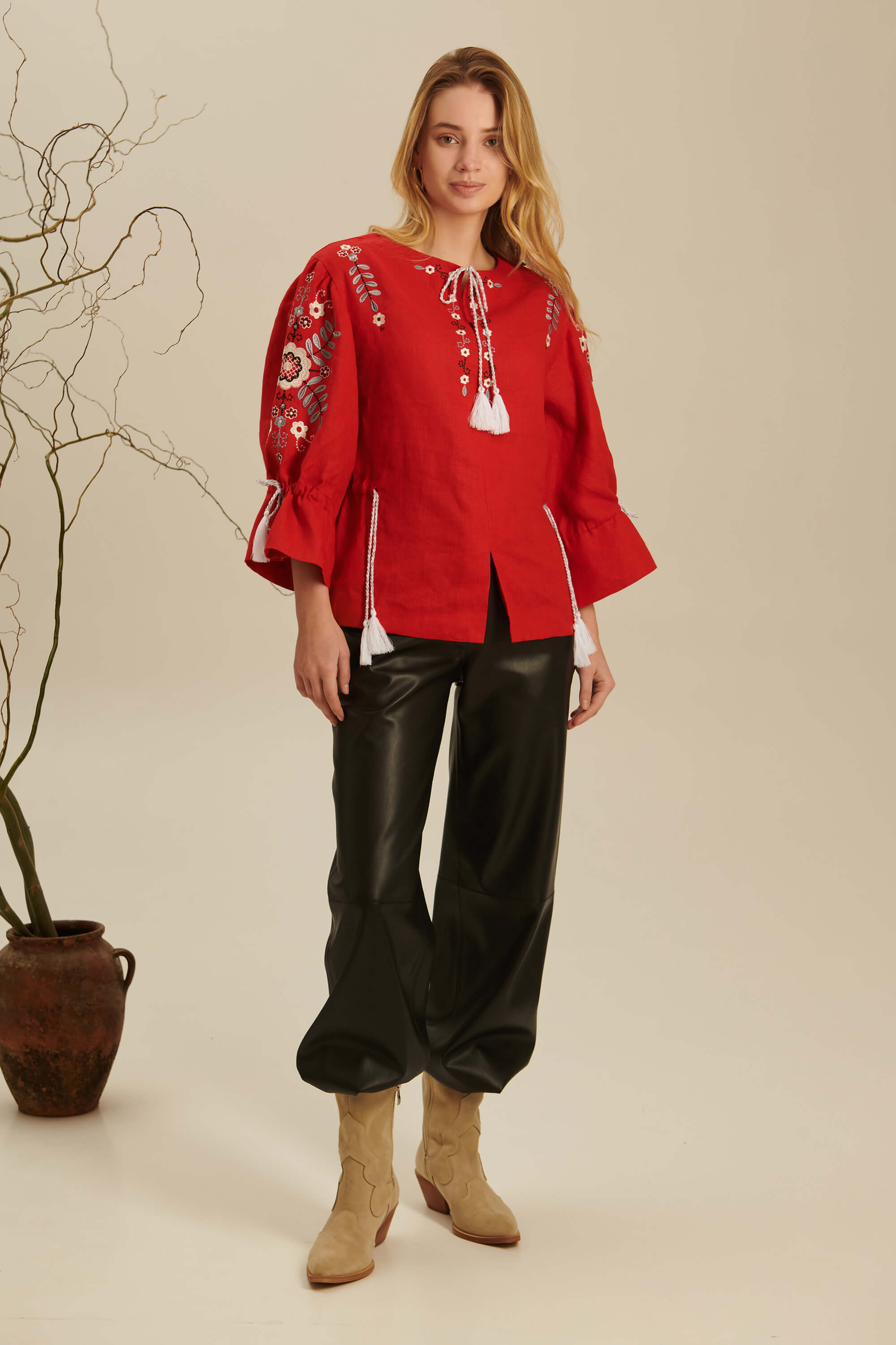 Women's linen embroidered blouse freckle 1 Women's linen embroidered blouse freckle 1
