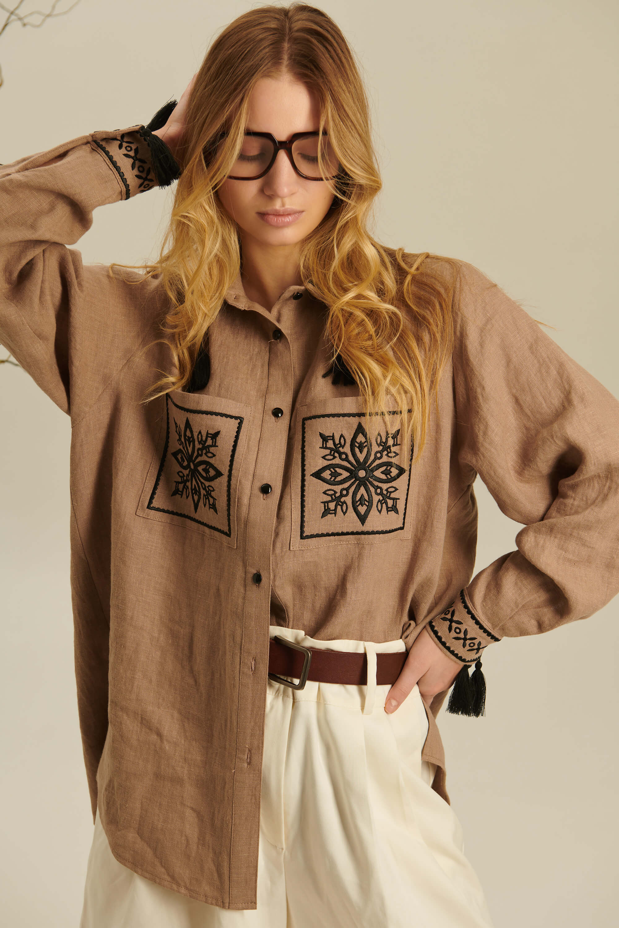 Women's linen embroidered Flower | S | 42-44