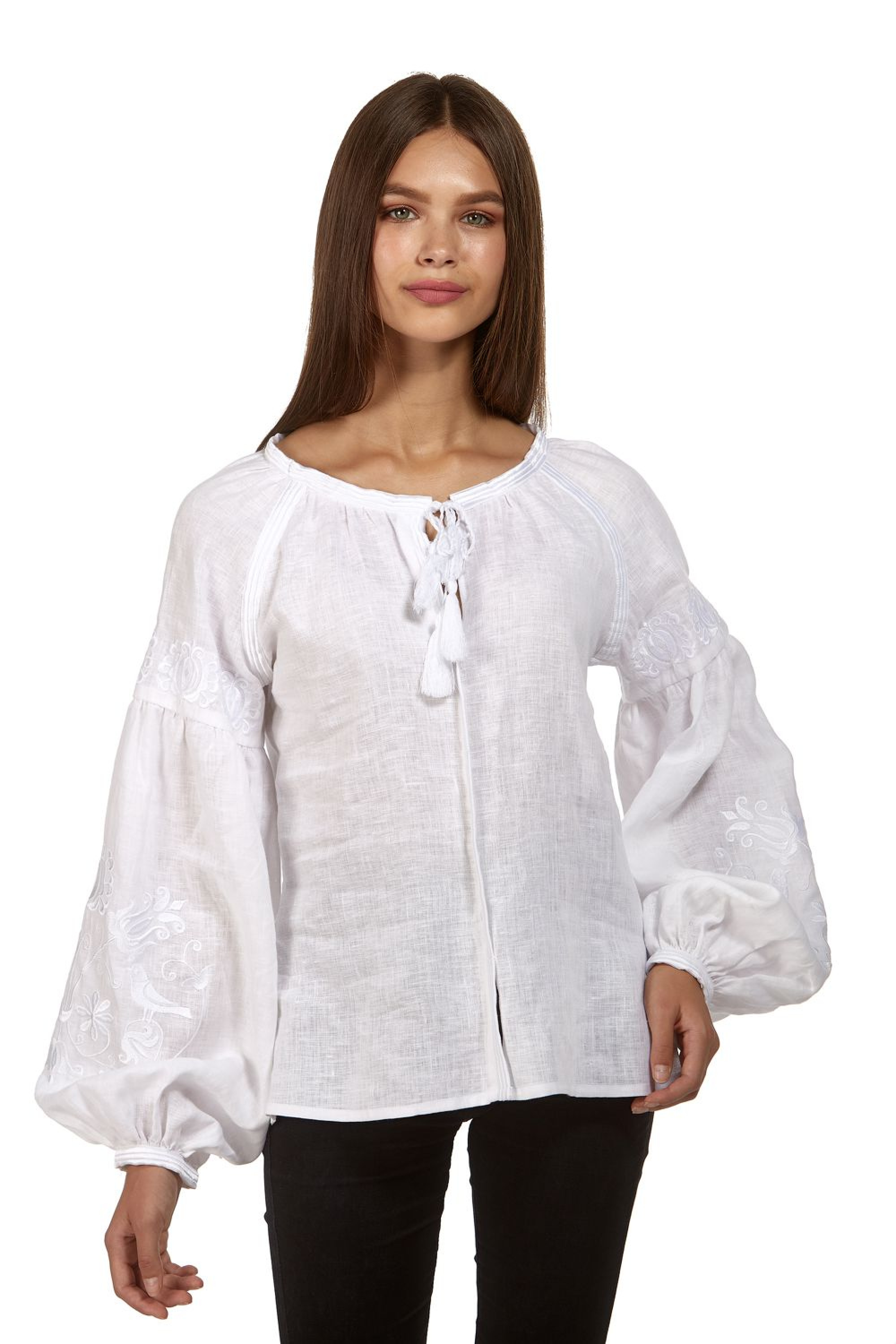 Women's white blouse, with white embroidery White