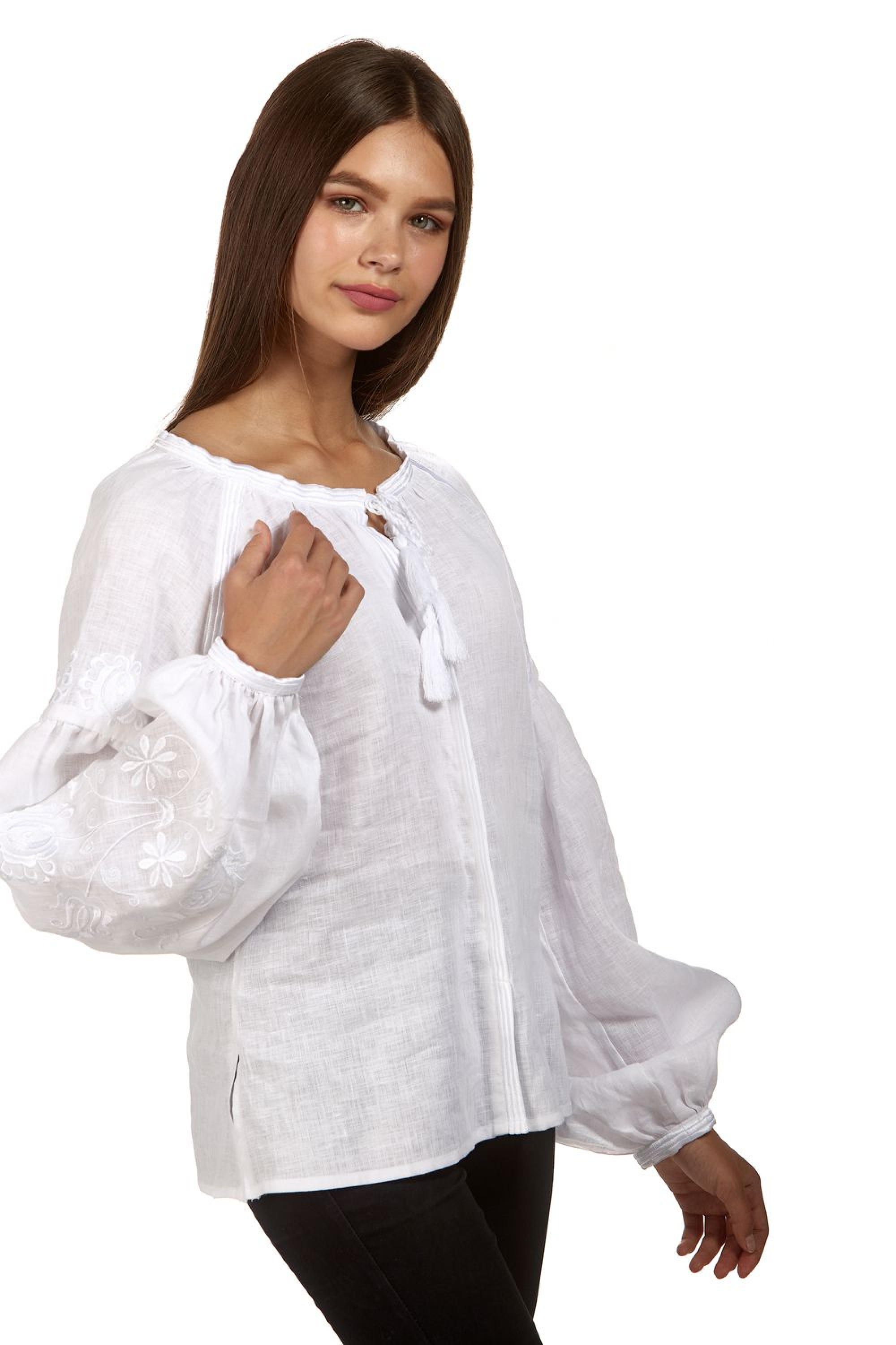 Women's white blouse, with white embroidery White