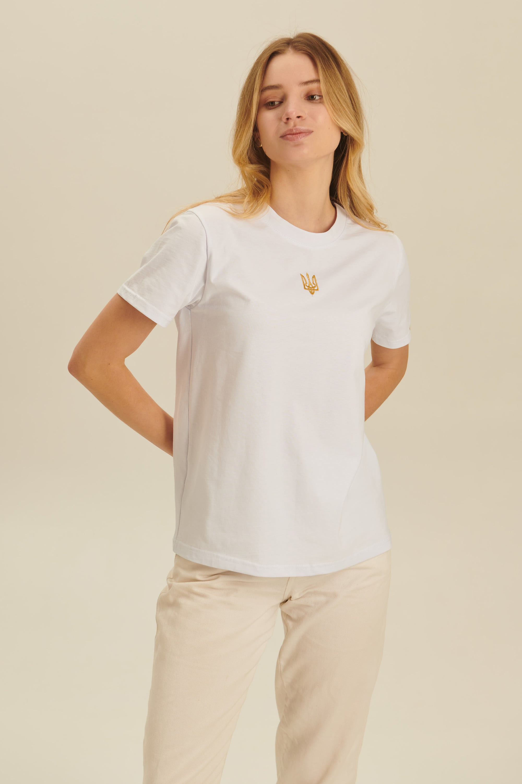 Women's embroidered T-shirt with the coat of arms of Ukraine 2 | XS