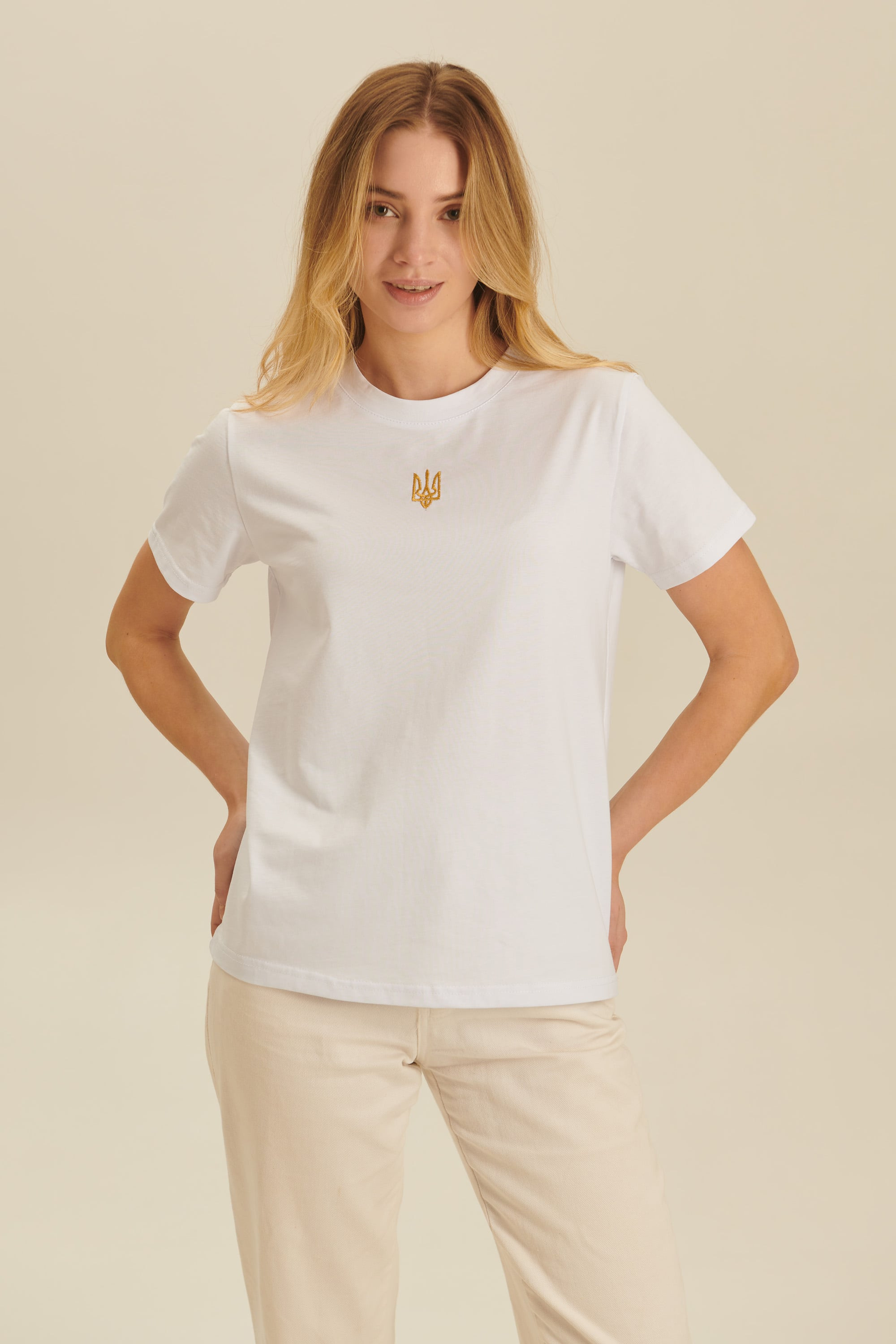 Women's embroidered T-shirt with the coat of arms of Ukraine 2