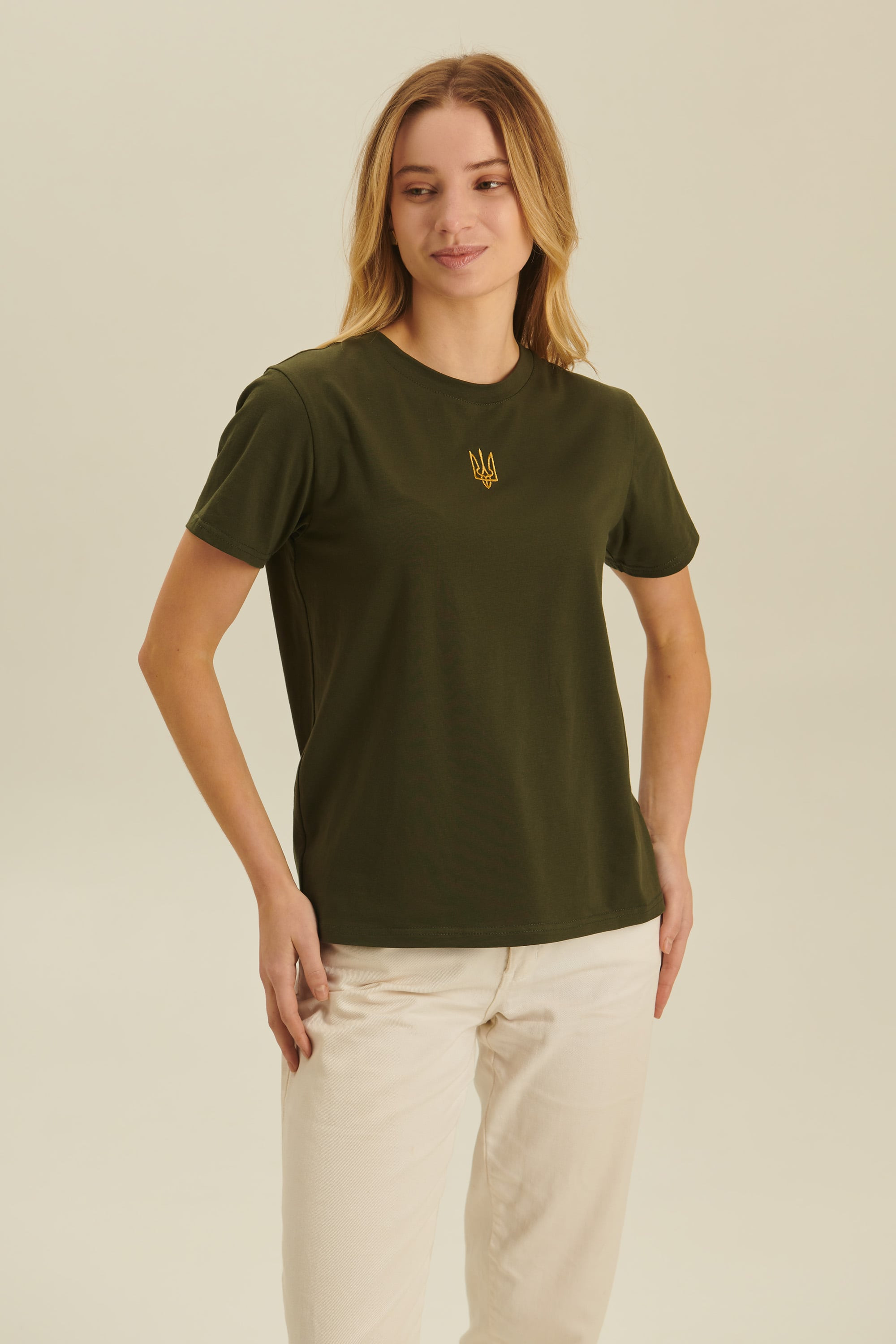 Women's embroidered T-shirt with the coat of arms of Ukraine | XS