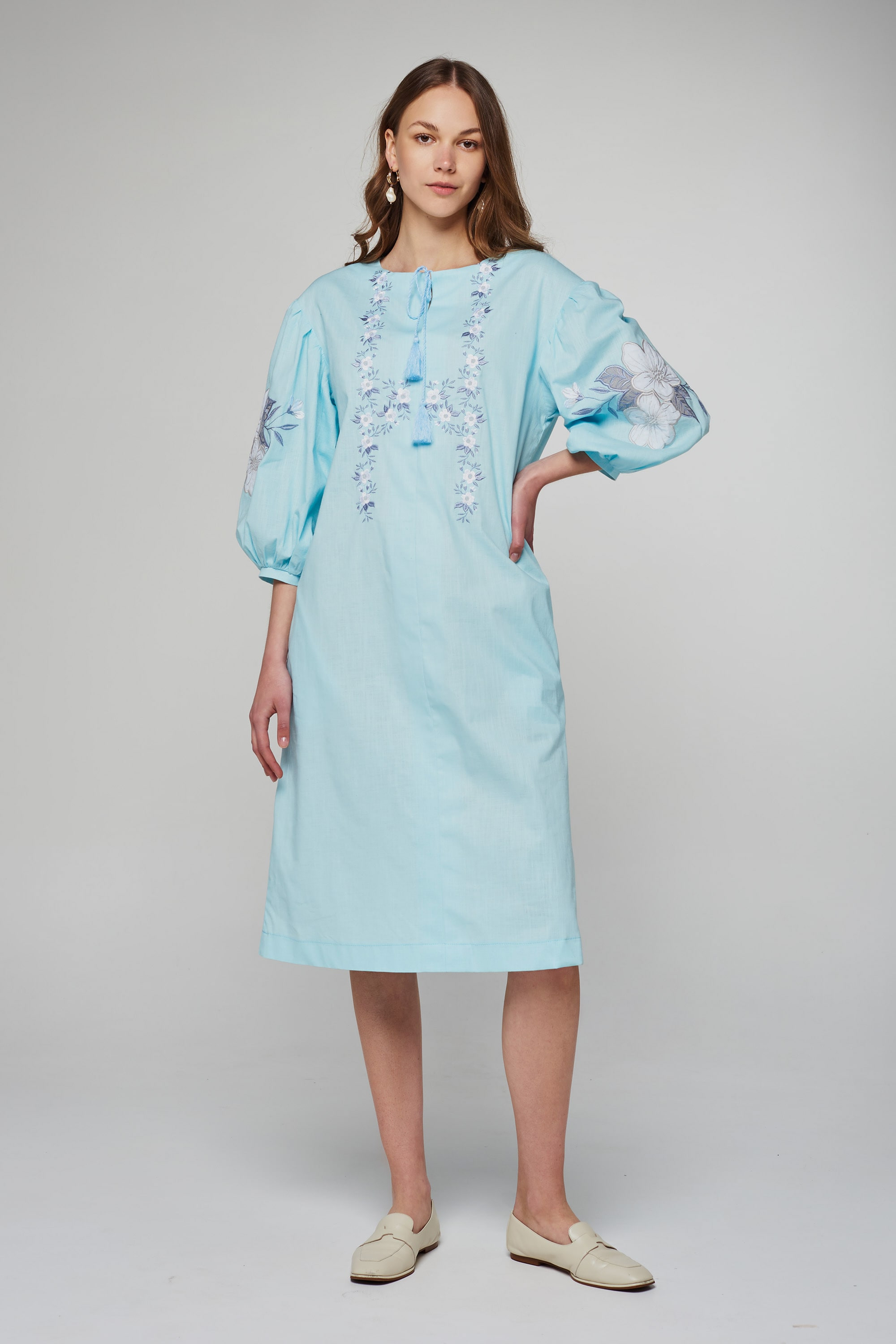 Women's linen embroidered dress Blue Women's linen embroidered dress Blue