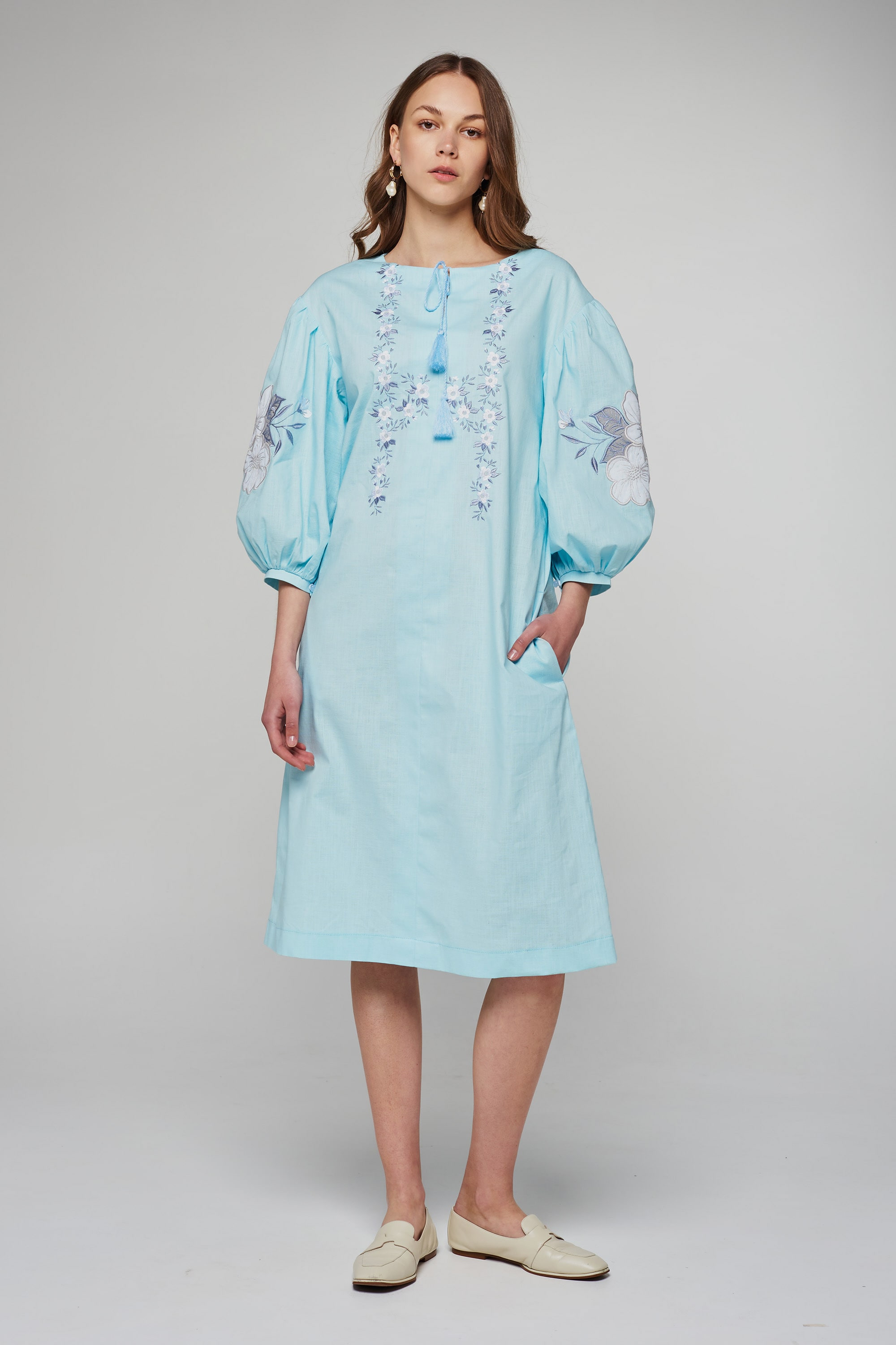 Women's linen embroidered dress Blue Women's linen embroidered dress Blue