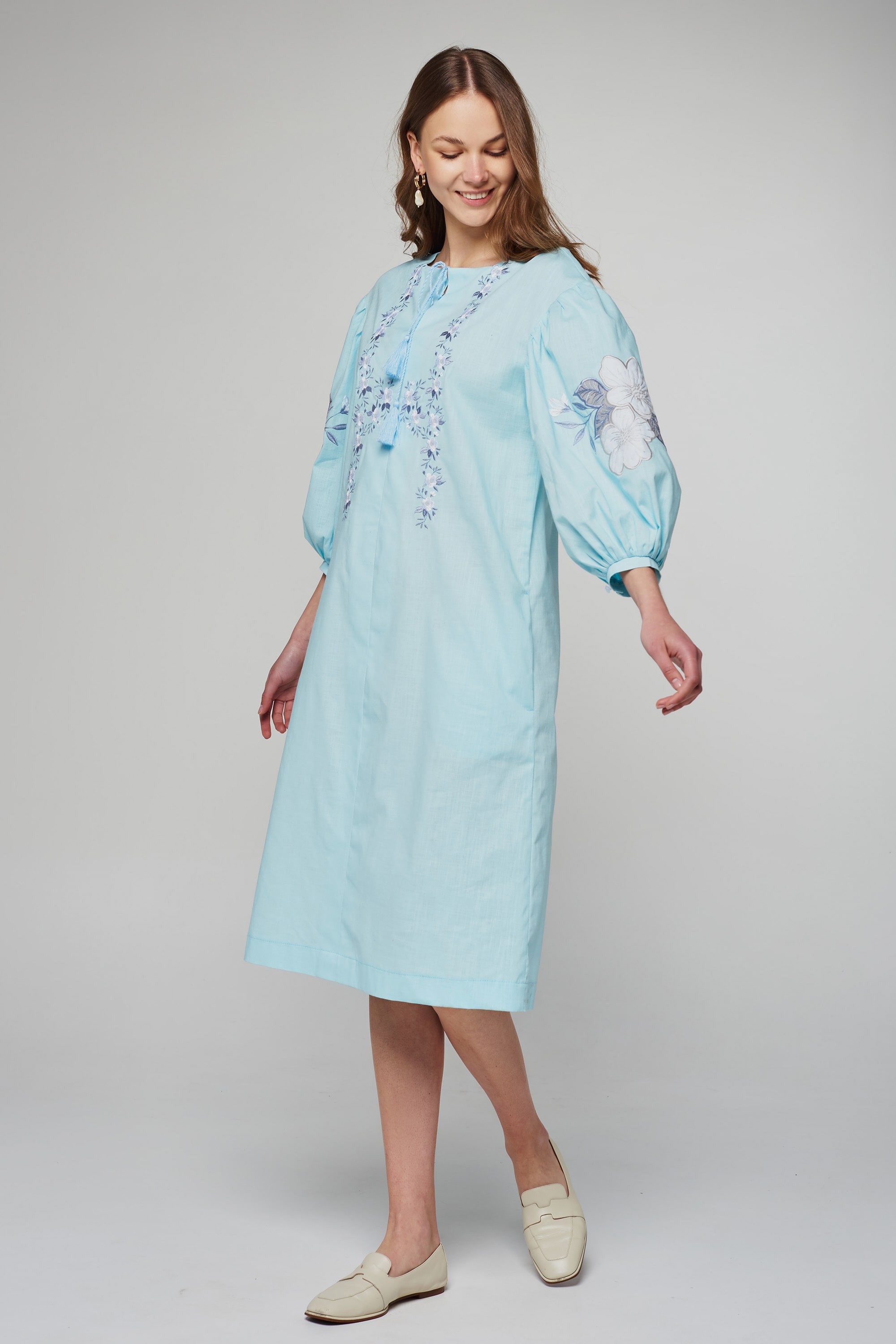 Жіноча лляна вишита сукня Blue | L | 48