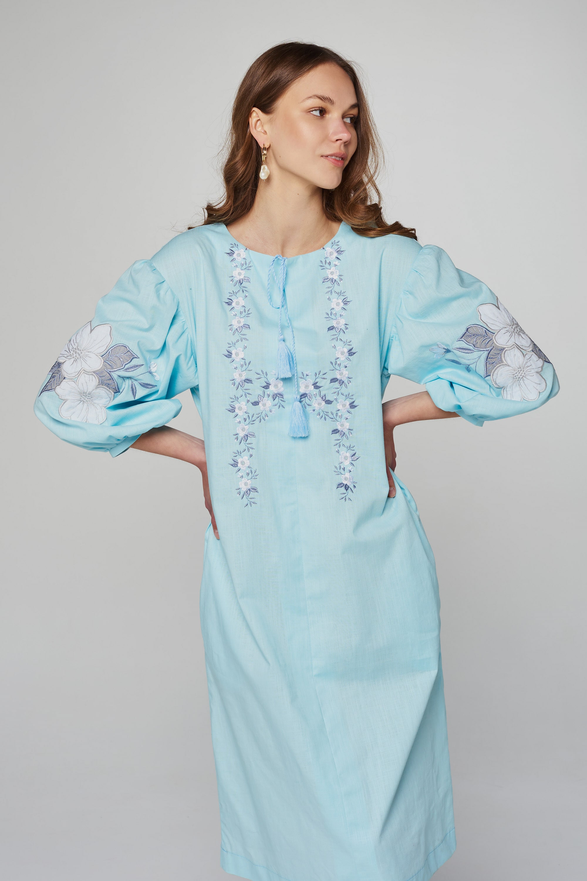 Жіноча лляна вишита сукня Blue | L | 48
