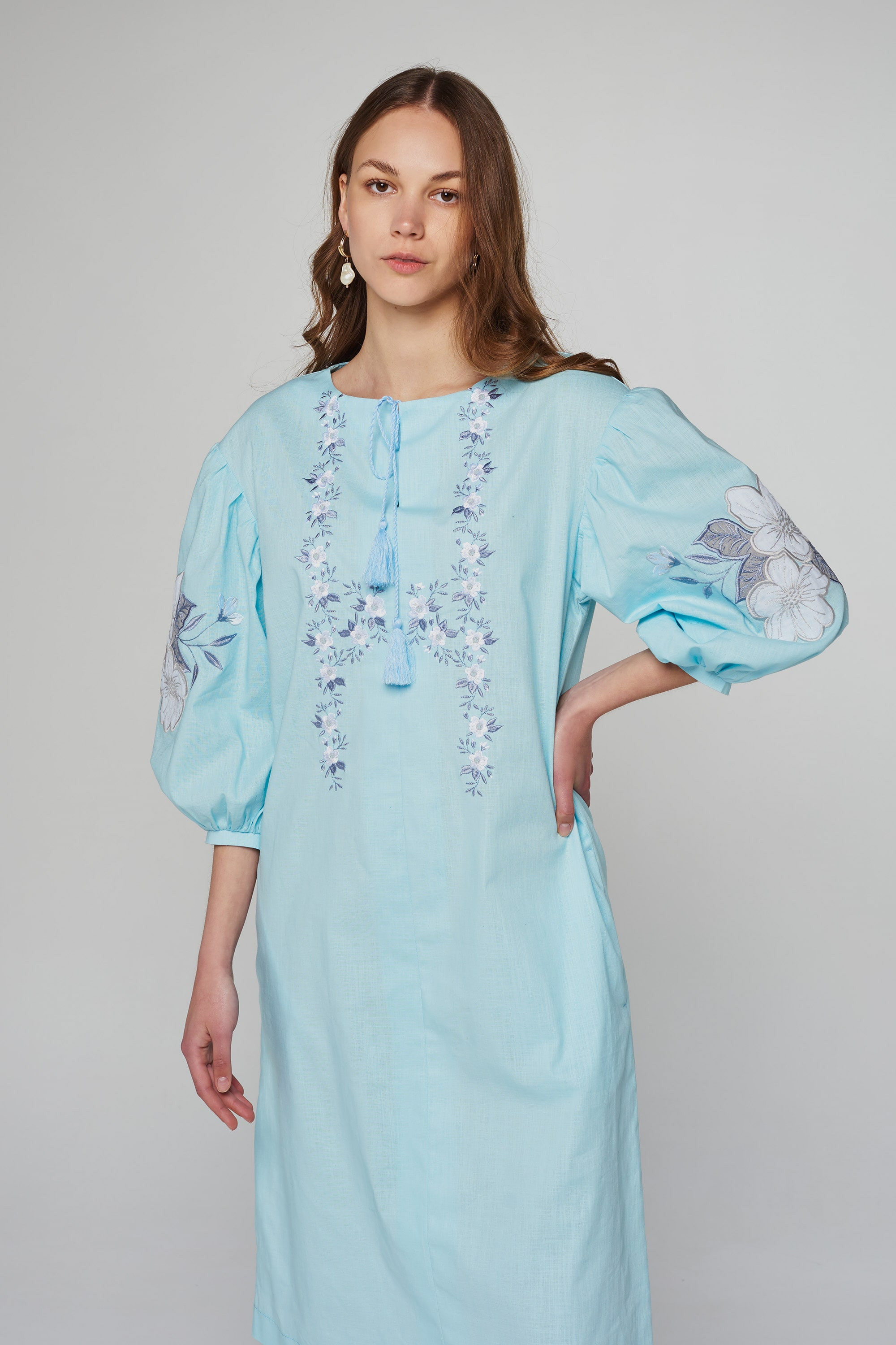 Жіноча лляна вишита сукня Blue | L | 48